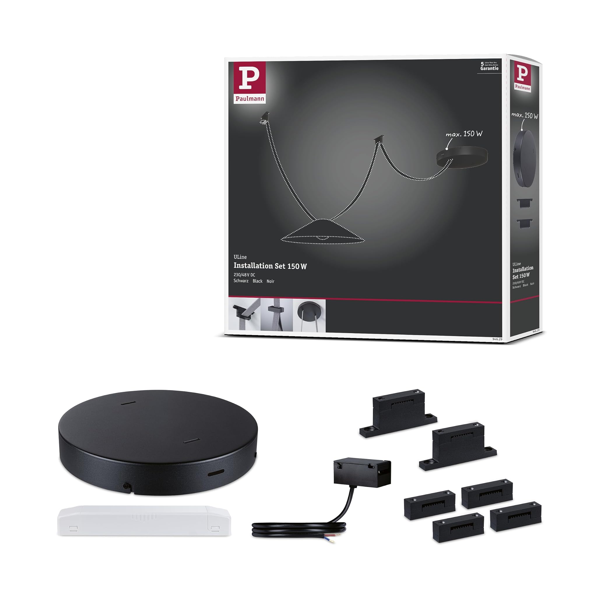 Paulmann 94629 ULine Accessori Set di Installazione 230/48V Max. 150 W, Nero