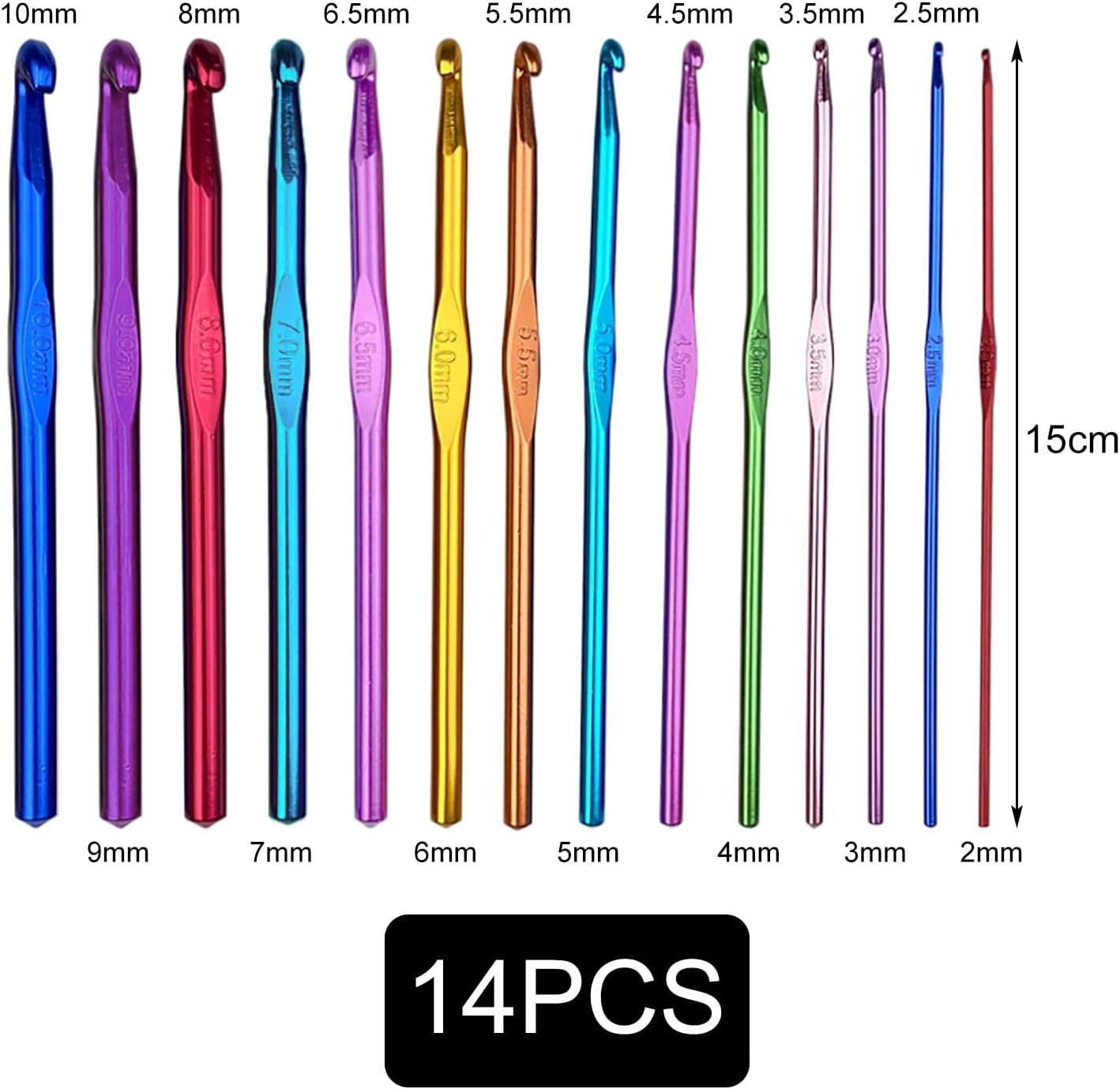 14 Pezzi Set Uncinetti Multicolore 2mm-10mm - immagine 2