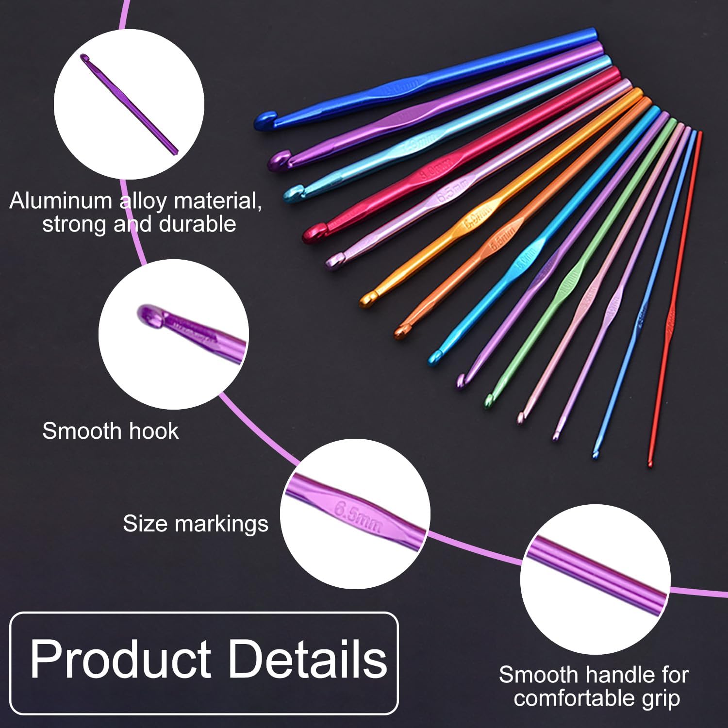 14 Pezzi Set Uncinetti Multicolore 2mm-10mm - immagine 4