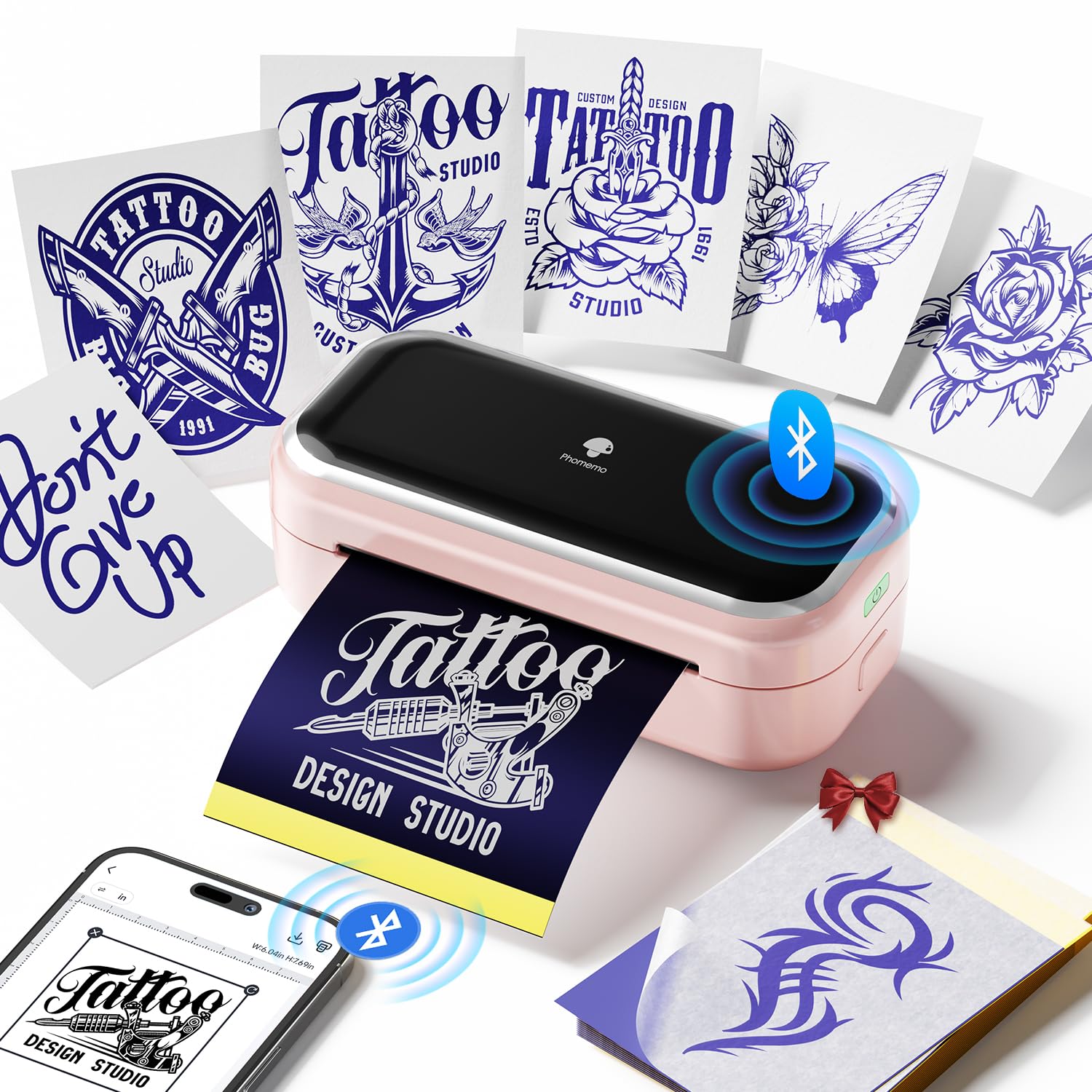 Phomemo TP31 Mini Stampante Stencil Tattoo Bluetooth, Rosa