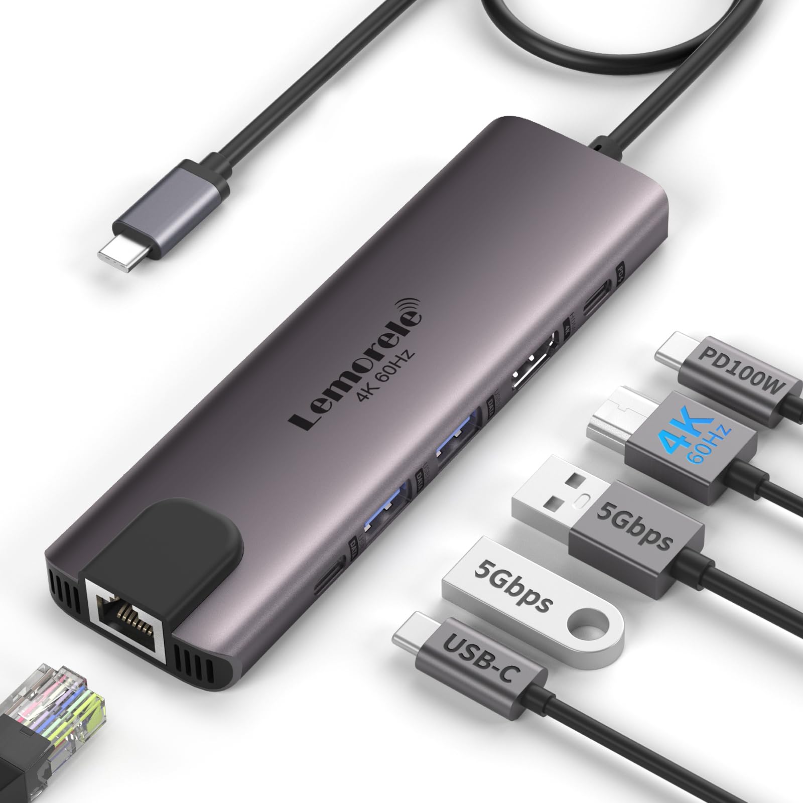 Lemorele Hub USB C HDMI 4K@60Hz Ethernet Gigabit