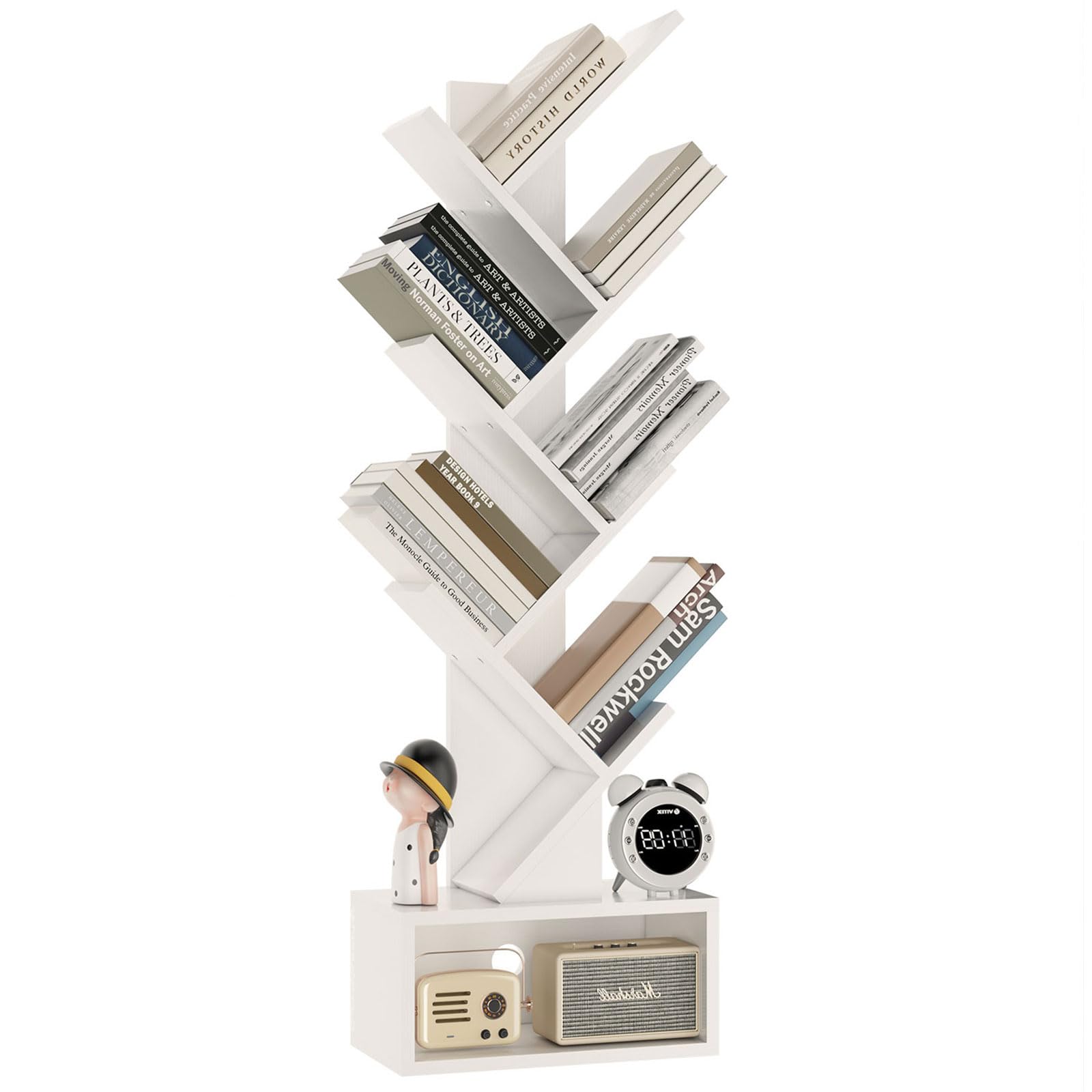 Ymyny Libreria ad Albero 6 Ripiani con Cassetti, Bianco