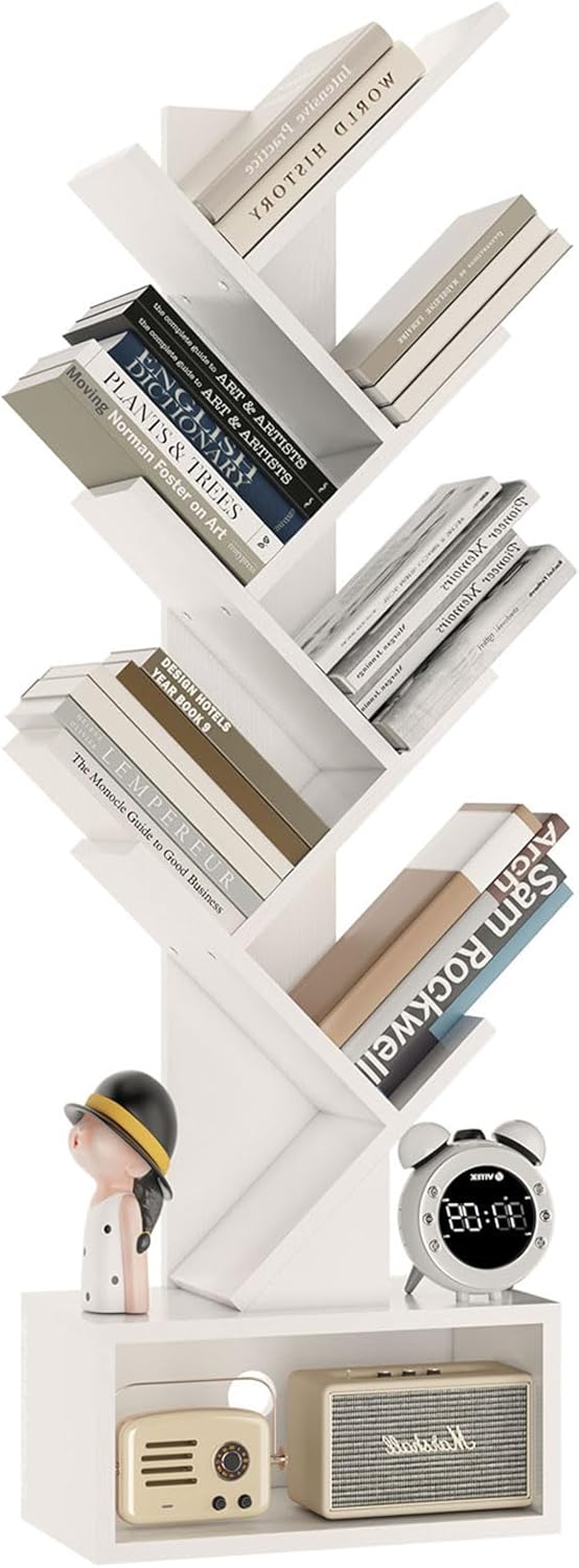 Ymyny Libreria ad Albero 6 Ripiani con Cassetti, Bianco - immagine 1