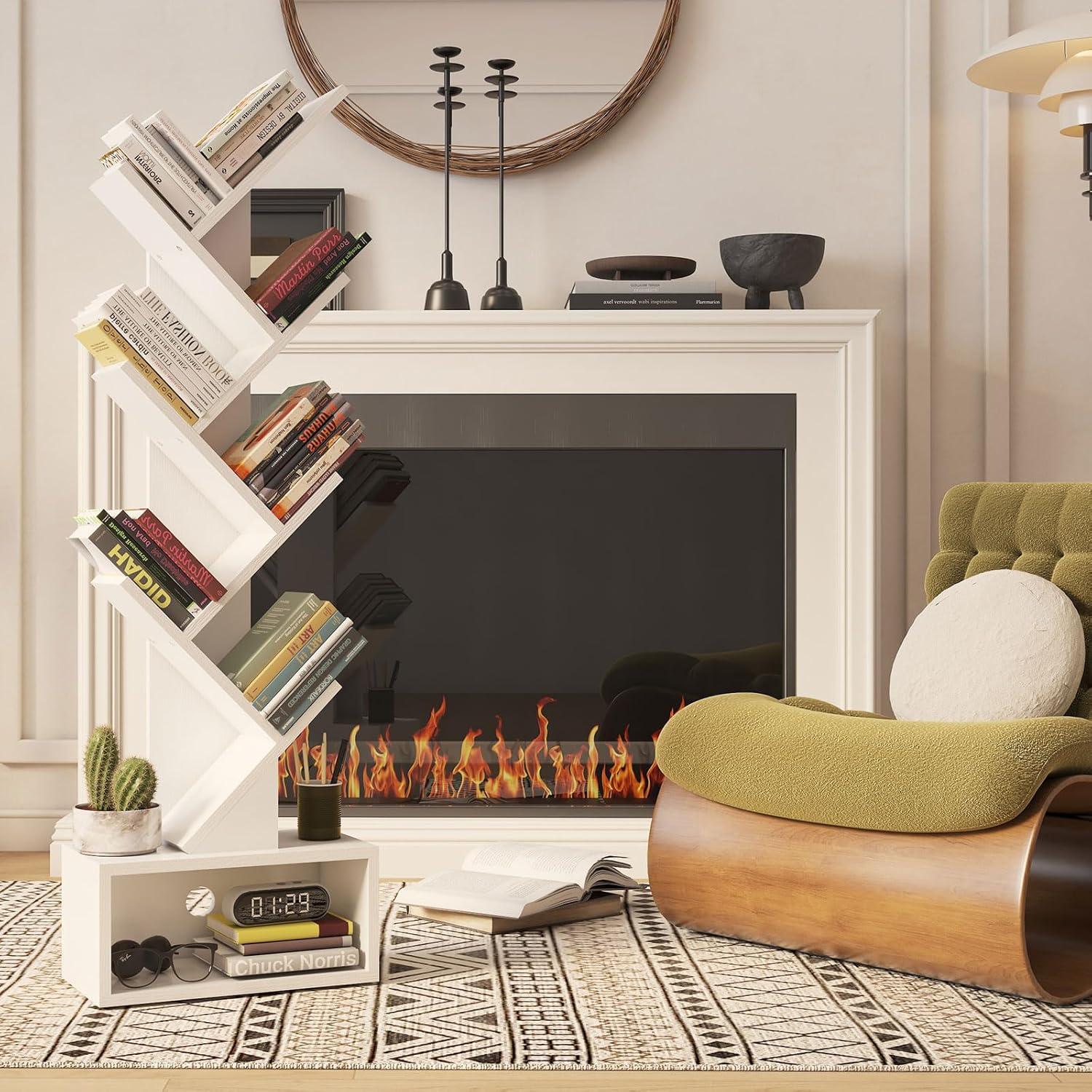 Ymyny Libreria ad Albero 6 Ripiani con Cassetti, Bianco - immagine 4