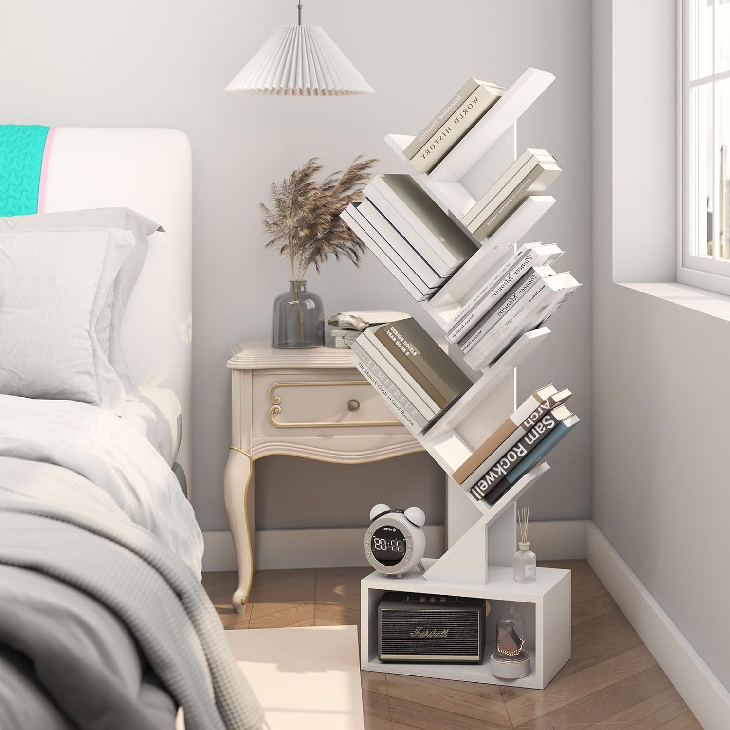 Ymyny Libreria ad Albero 6 Ripiani con Cassetti, Bianco - immagine 5