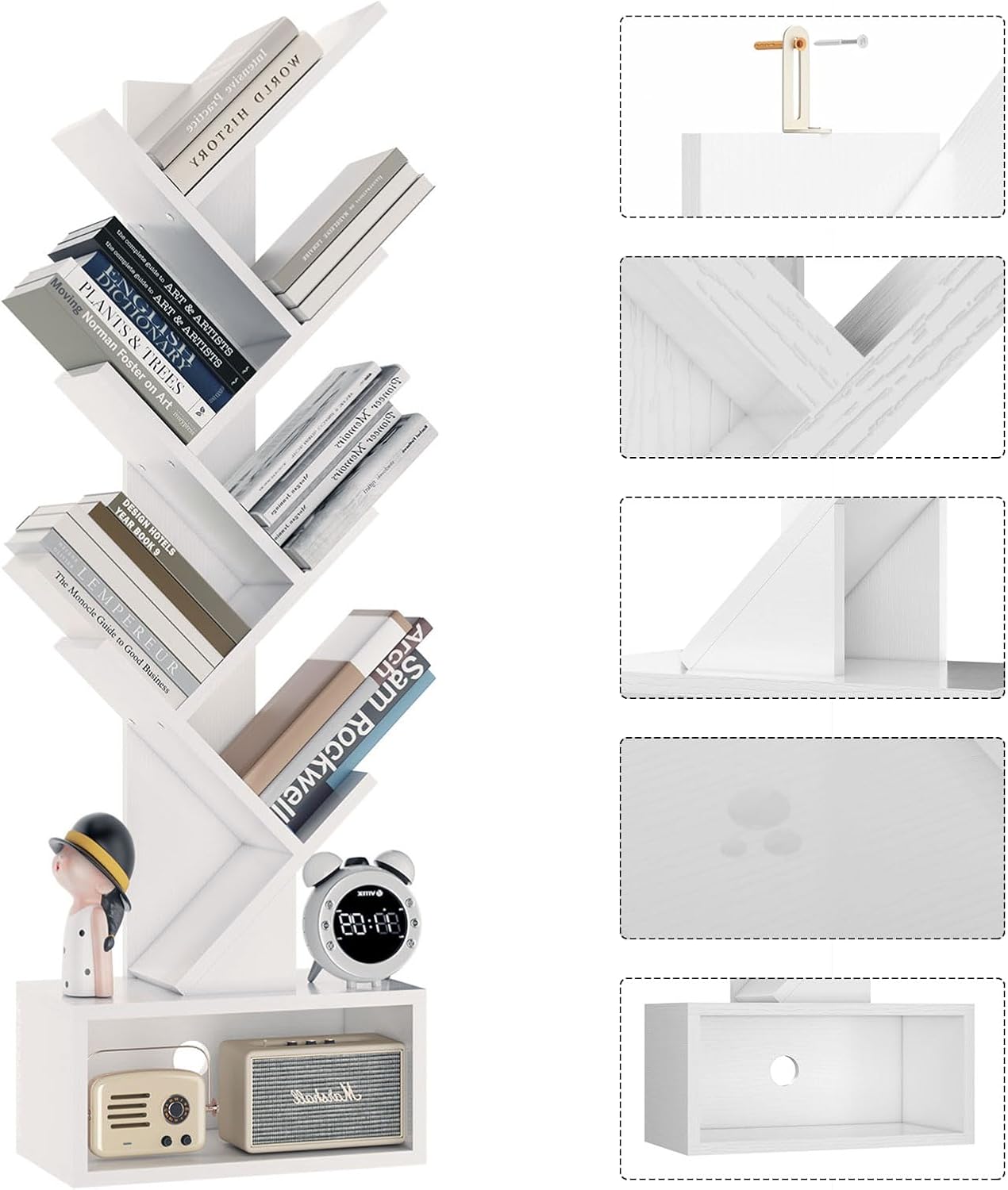 Ymyny Libreria ad Albero 6 Ripiani con Cassetti, Bianco - immagine 7