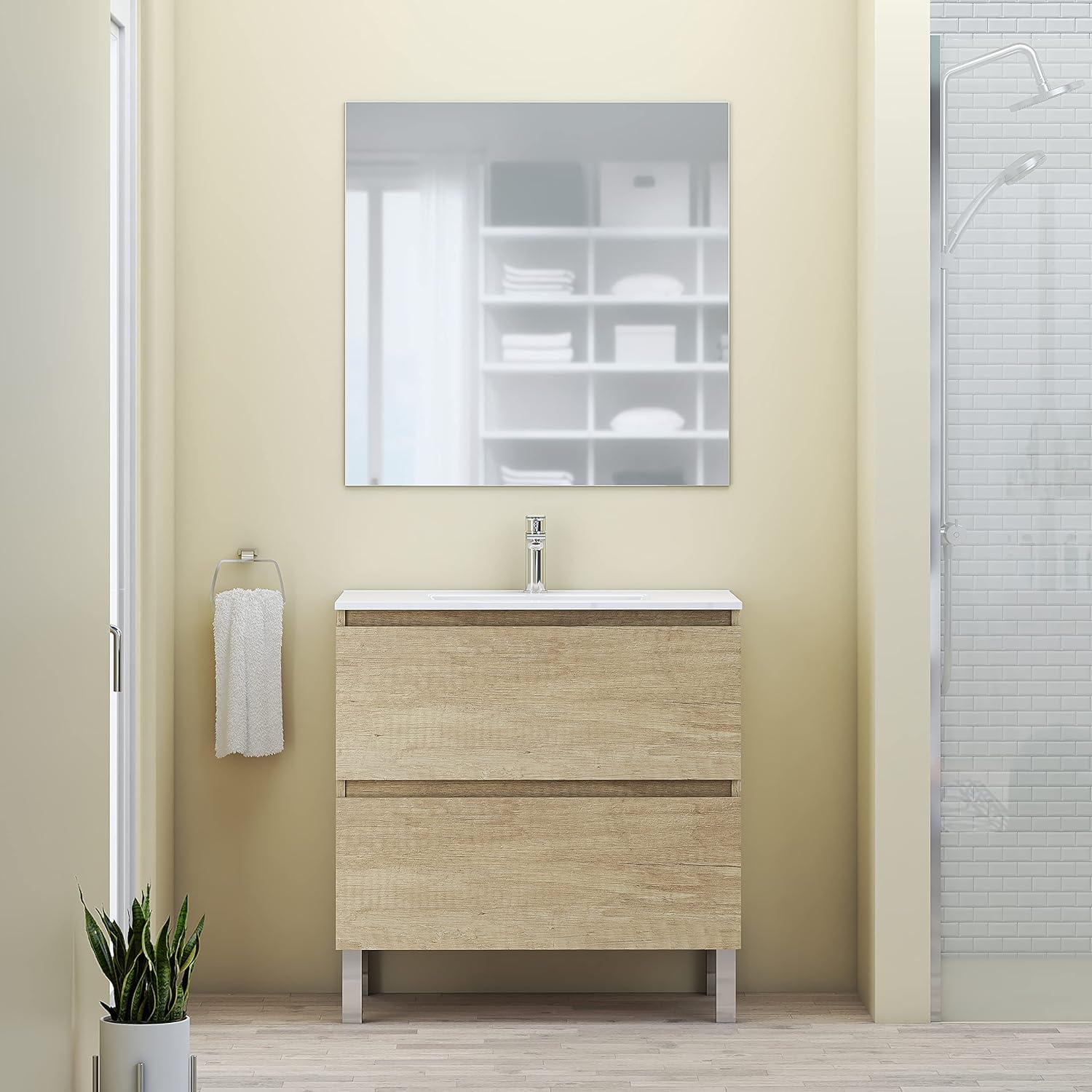Baikal - Mobile Bagno con Lavabo e Specchio 80cm Nature - immagine 2