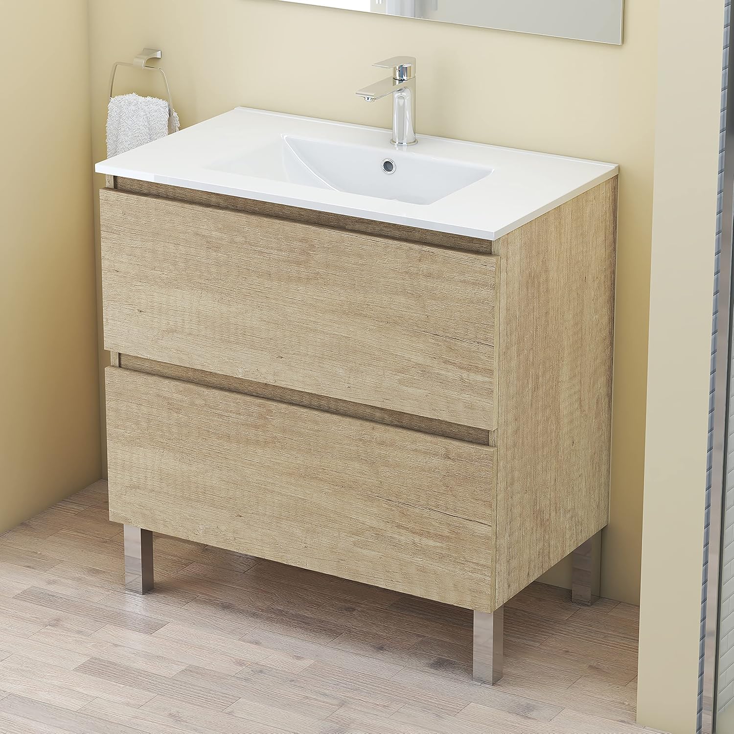 Baikal - Mobile Bagno con Lavabo e Specchio 80cm Nature - immagine 3