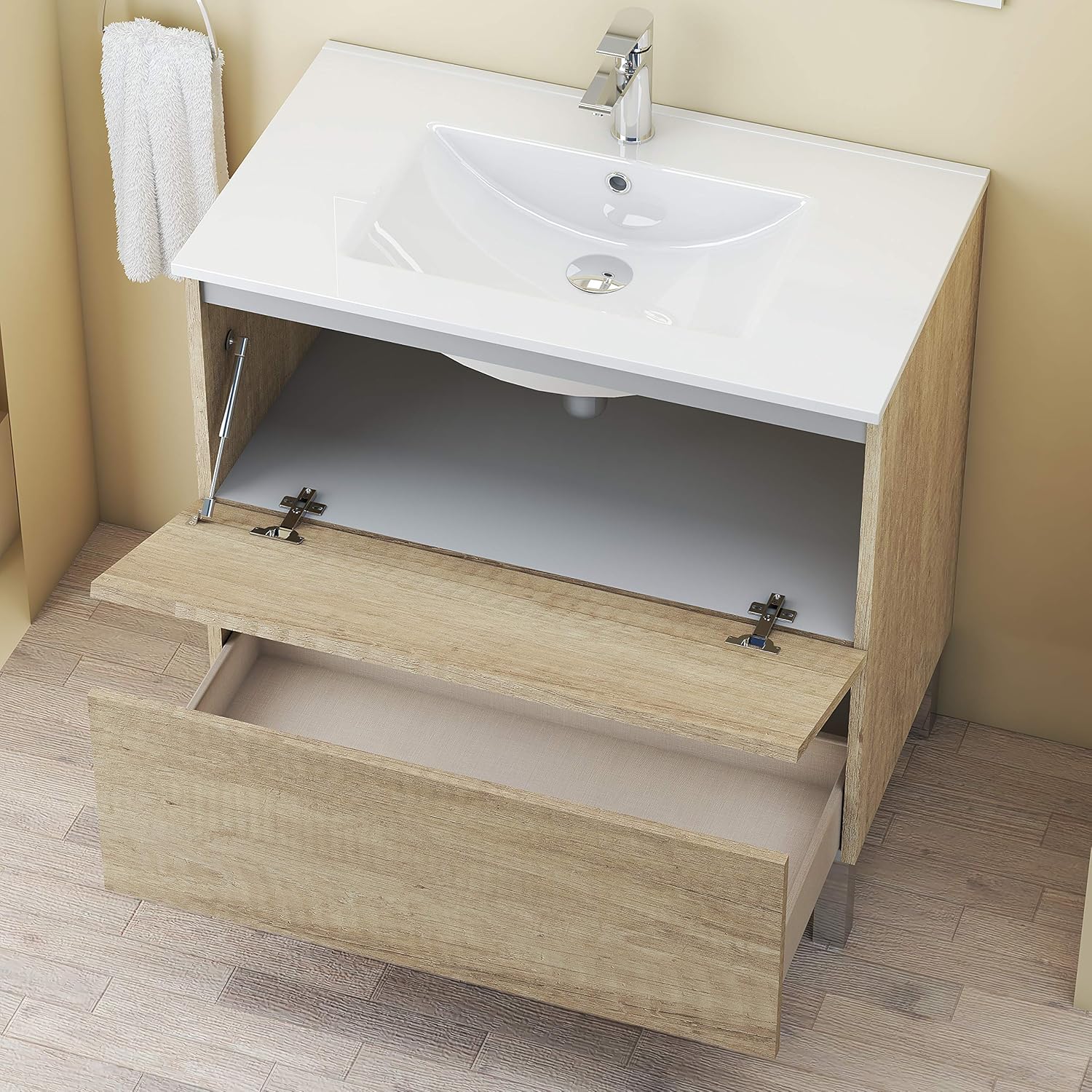 Baikal - Mobile Bagno con Lavabo e Specchio 80cm Nature - immagine 4