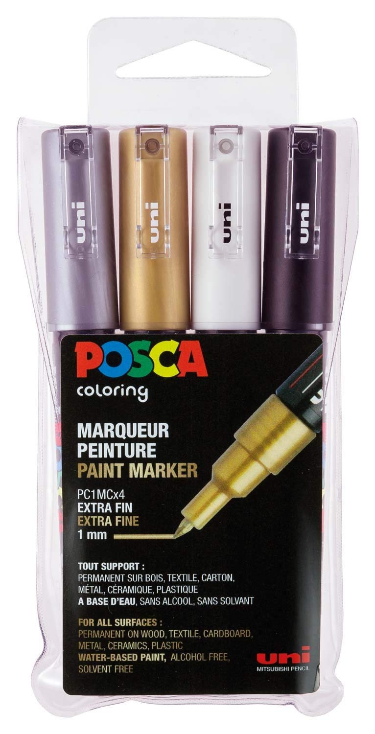 uni-ball 186704 - Marcatore Posca Punta Extrafine, Set 4