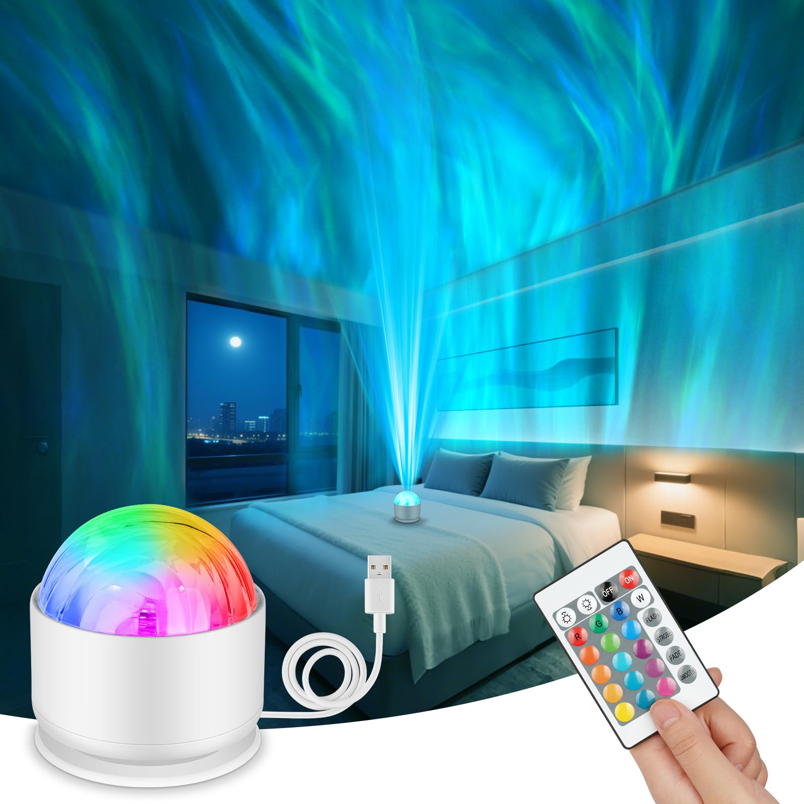 Lampada Proiettore Soffitto 3 in 1 Onde e Stelle