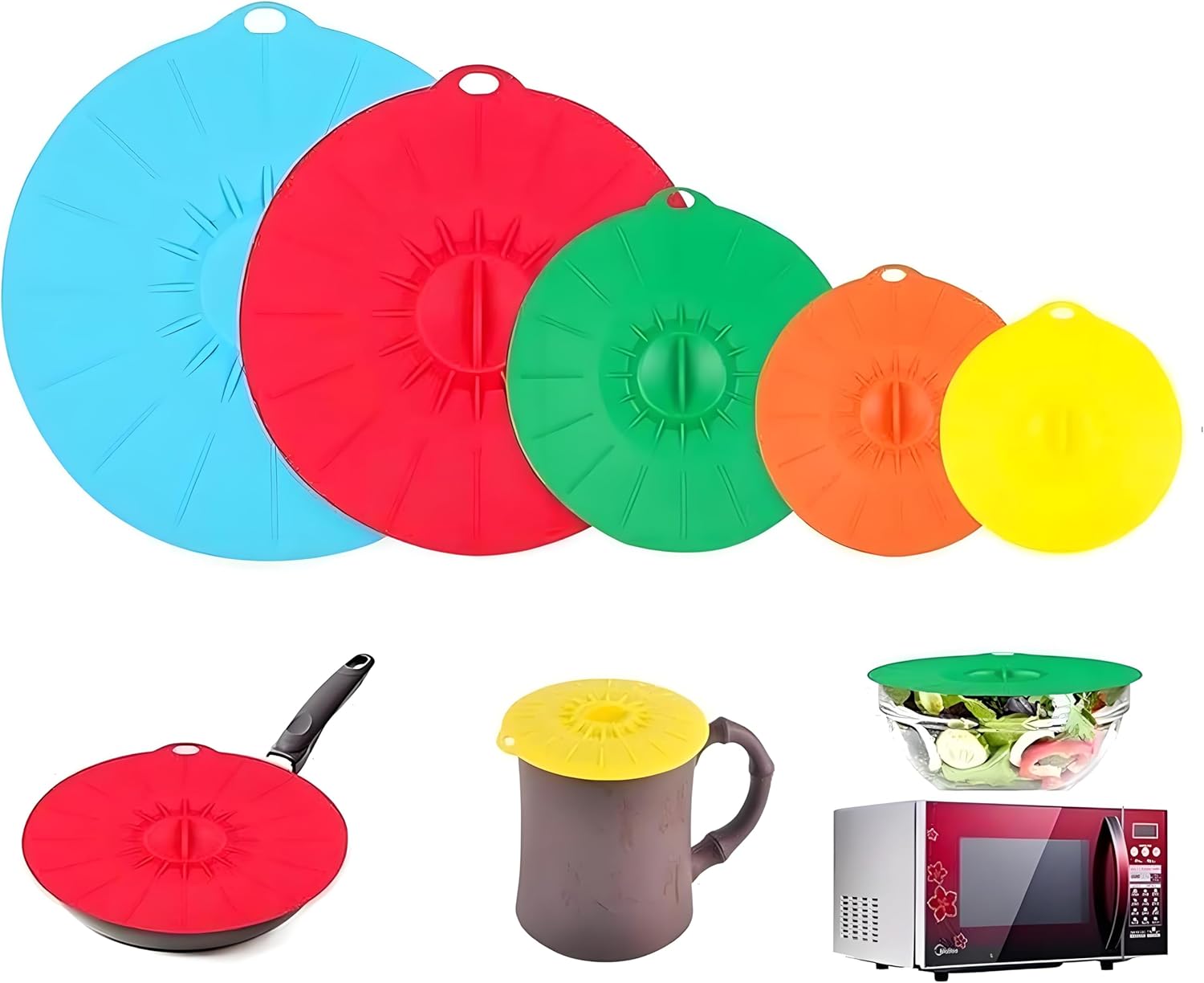 Coperchi in silicone per pentole e microonde - Set 5 pezzi - immagine 1