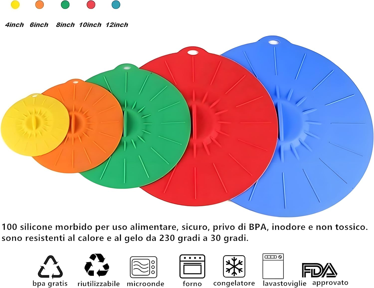 Coperchi in silicone per pentole e microonde - Set 5 pezzi - immagine 3