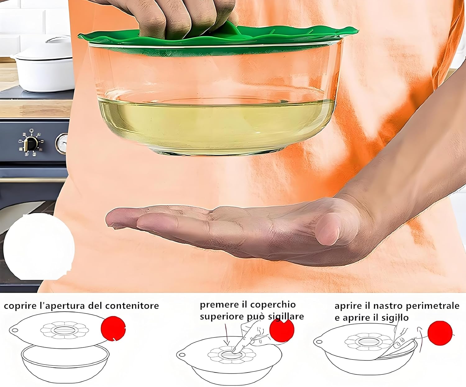 Coperchi in silicone per pentole e microonde - Set 5 pezzi - immagine 4