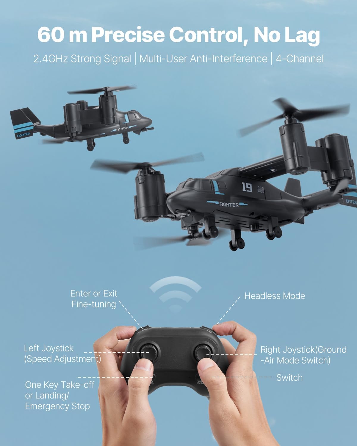 VEVOR Elicottero RC 2,4 GHz con Giroscopio Grigio Scuro - immagine 6