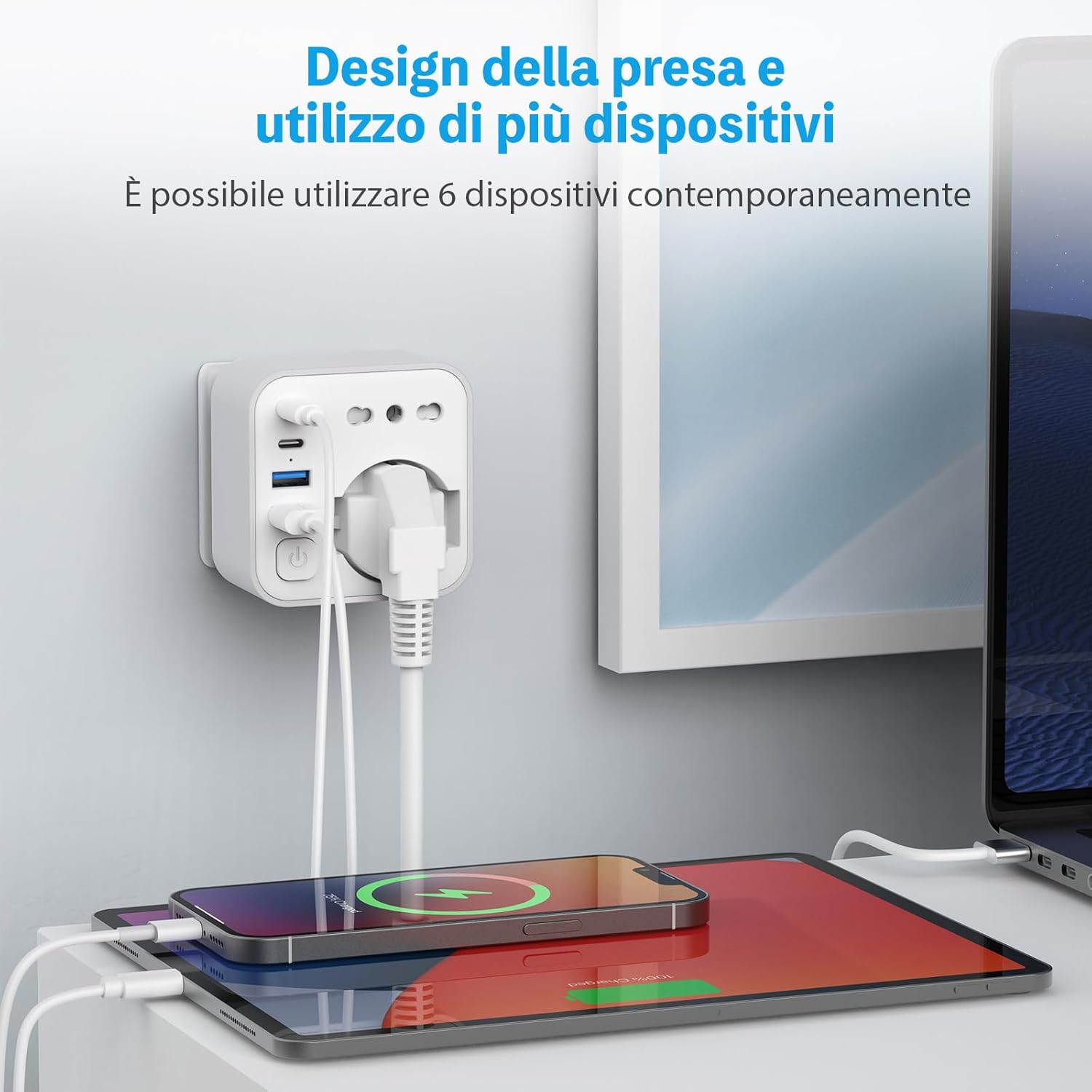 Aochxin Adattatore Presa Inglese 6 in 1 con 4 USB - immagine 4