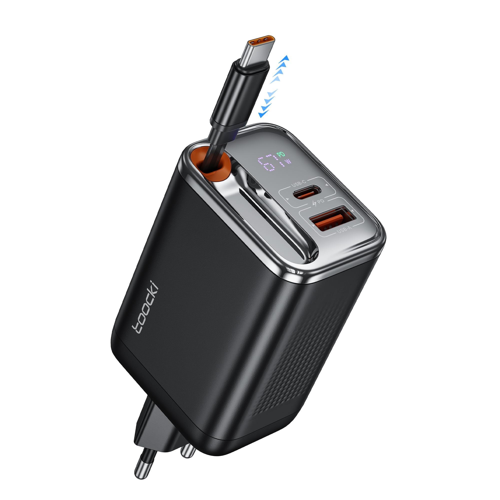 Toocki Caricatore USB-C GaN 67W 3 Porte con Display LED