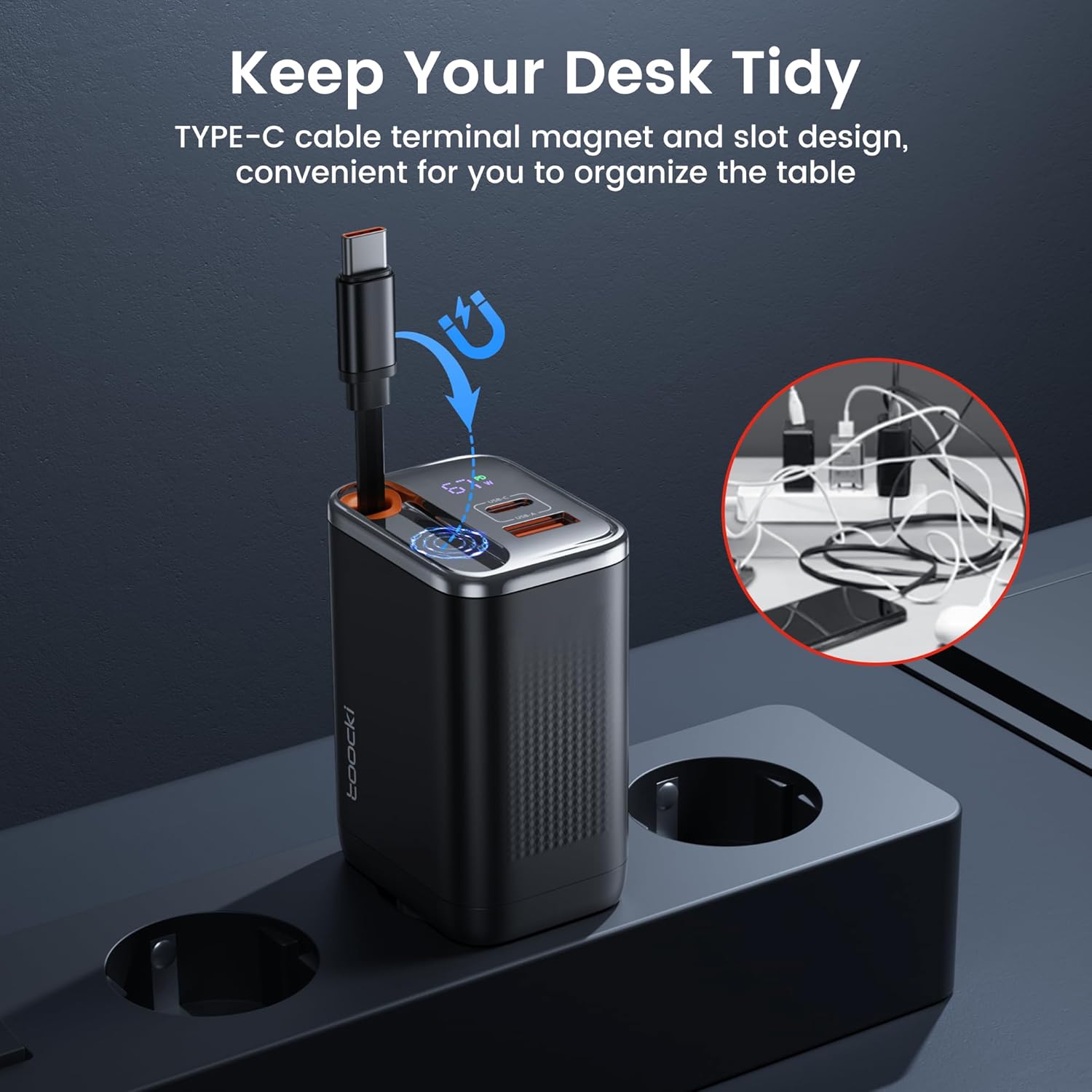 Toocki Caricatore USB-C GaN 67W 3 Porte con Display LED - immagine 4