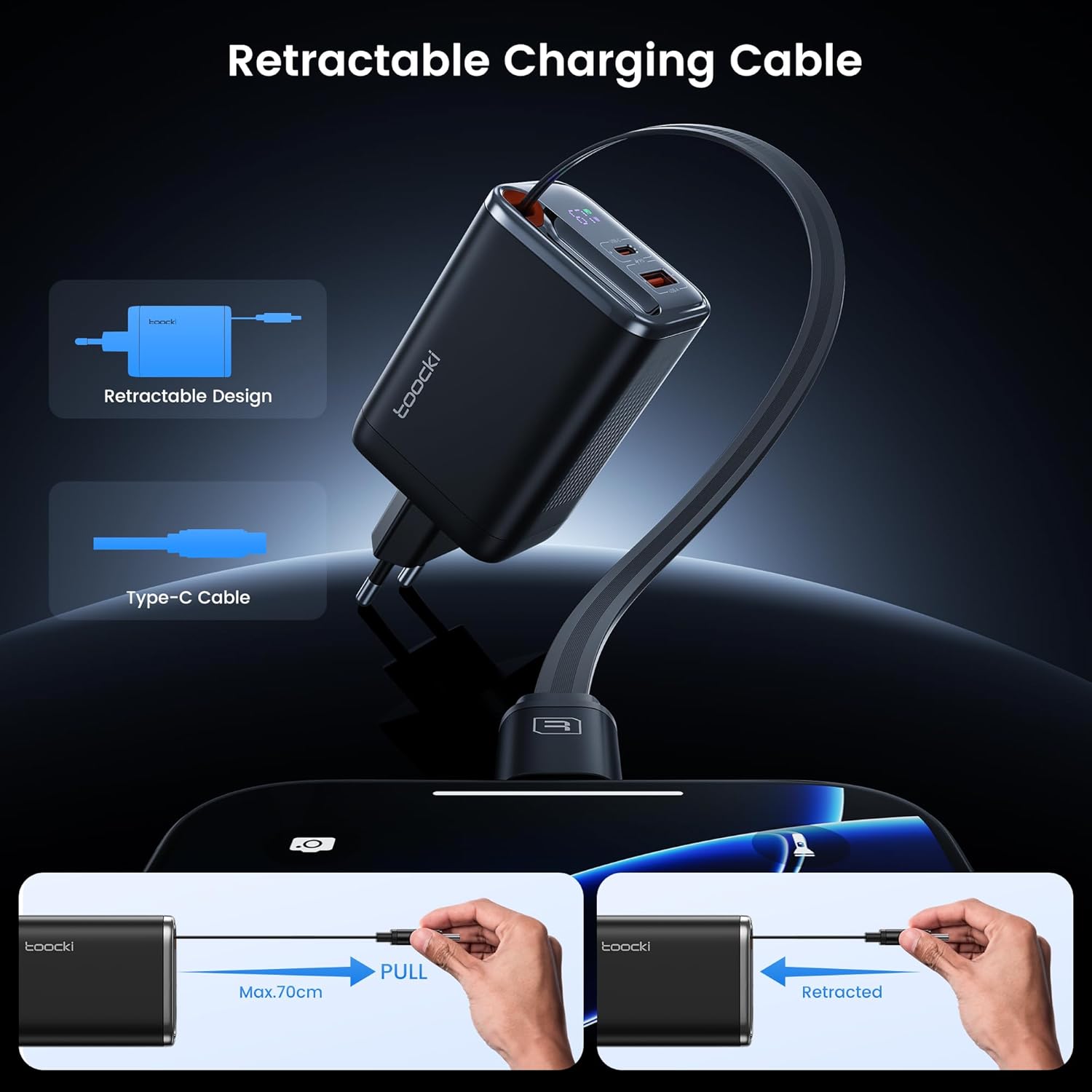 Toocki Caricatore USB-C GaN 67W 3 Porte con Display LED - immagine 5