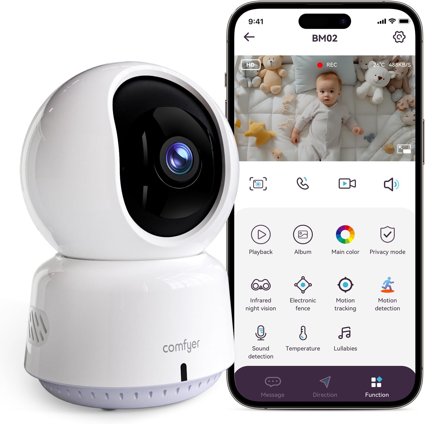 Comfyer Telecamera Monitor Bambini Girevole con Audio - immagine 1