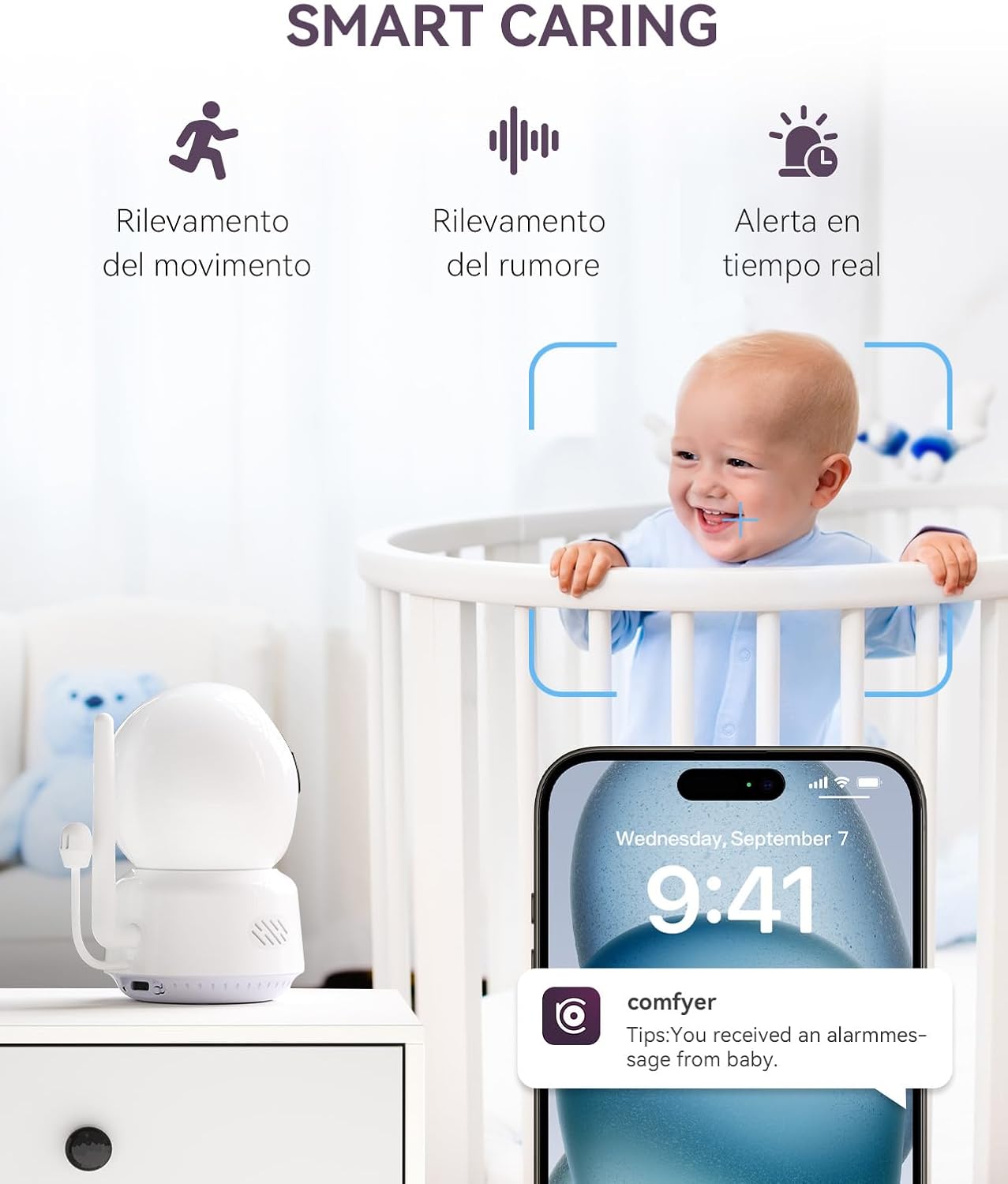 Comfyer Telecamera Monitor Bambini Girevole con Audio - immagine 8