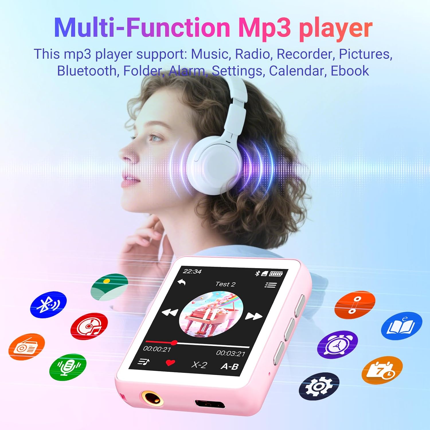 Lettore MP3 Bluetooth 128GB con Altoparlante, Rosa - immagine 6