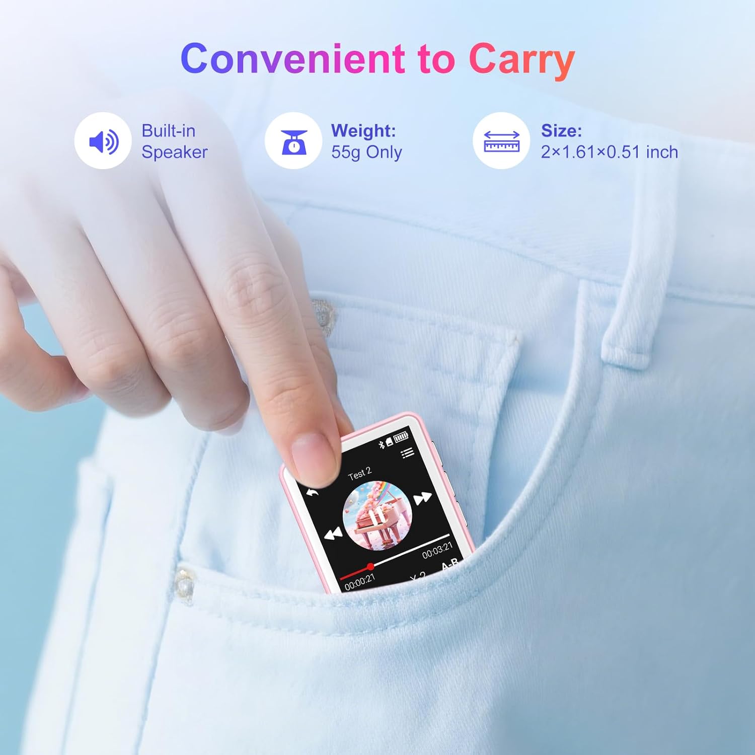 Lettore MP3 Bluetooth 128GB con Altoparlante, Rosa - immagine 8