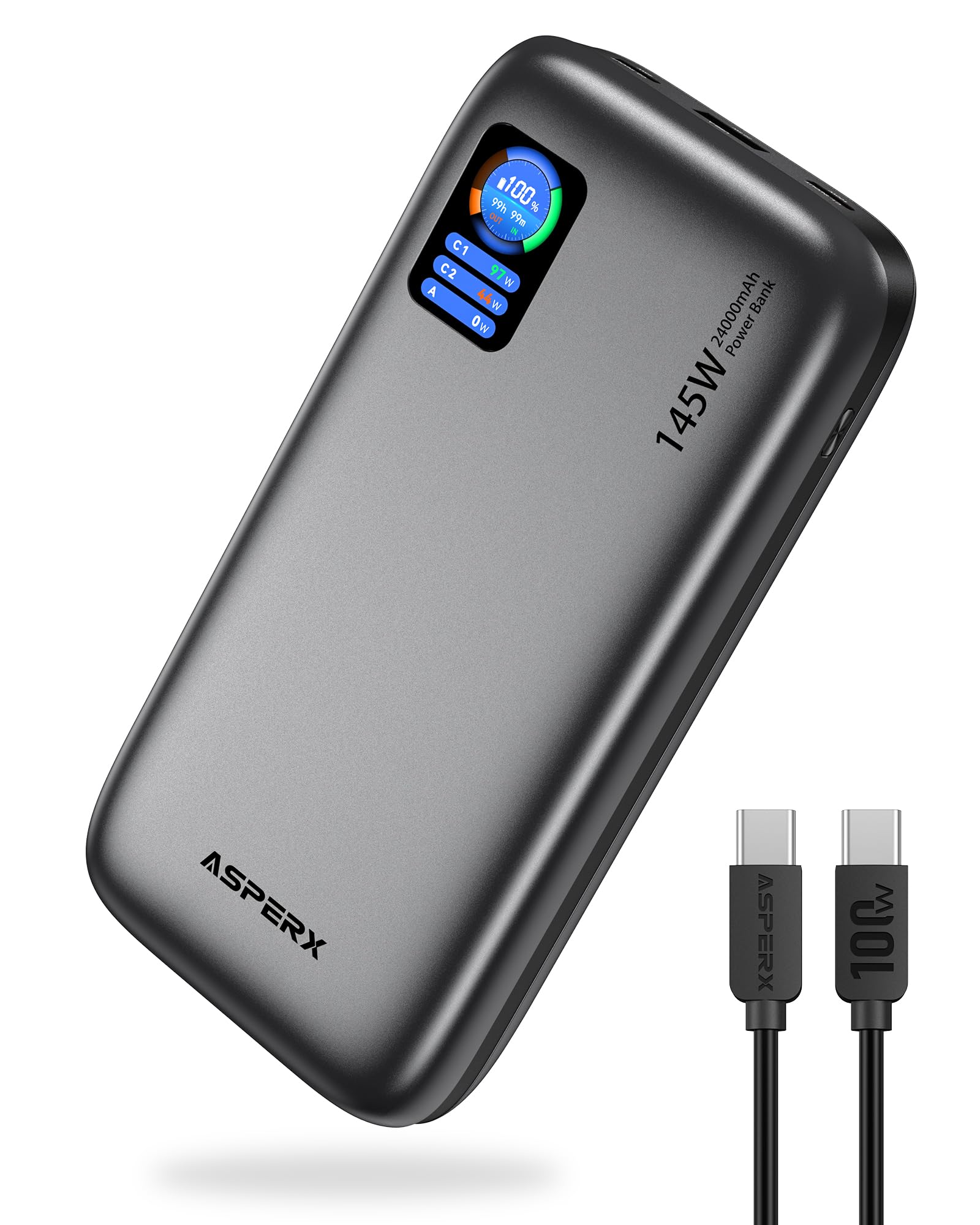 Asperx Power Bank 145W 24000mAh USB-C 3 Porte, Grigio