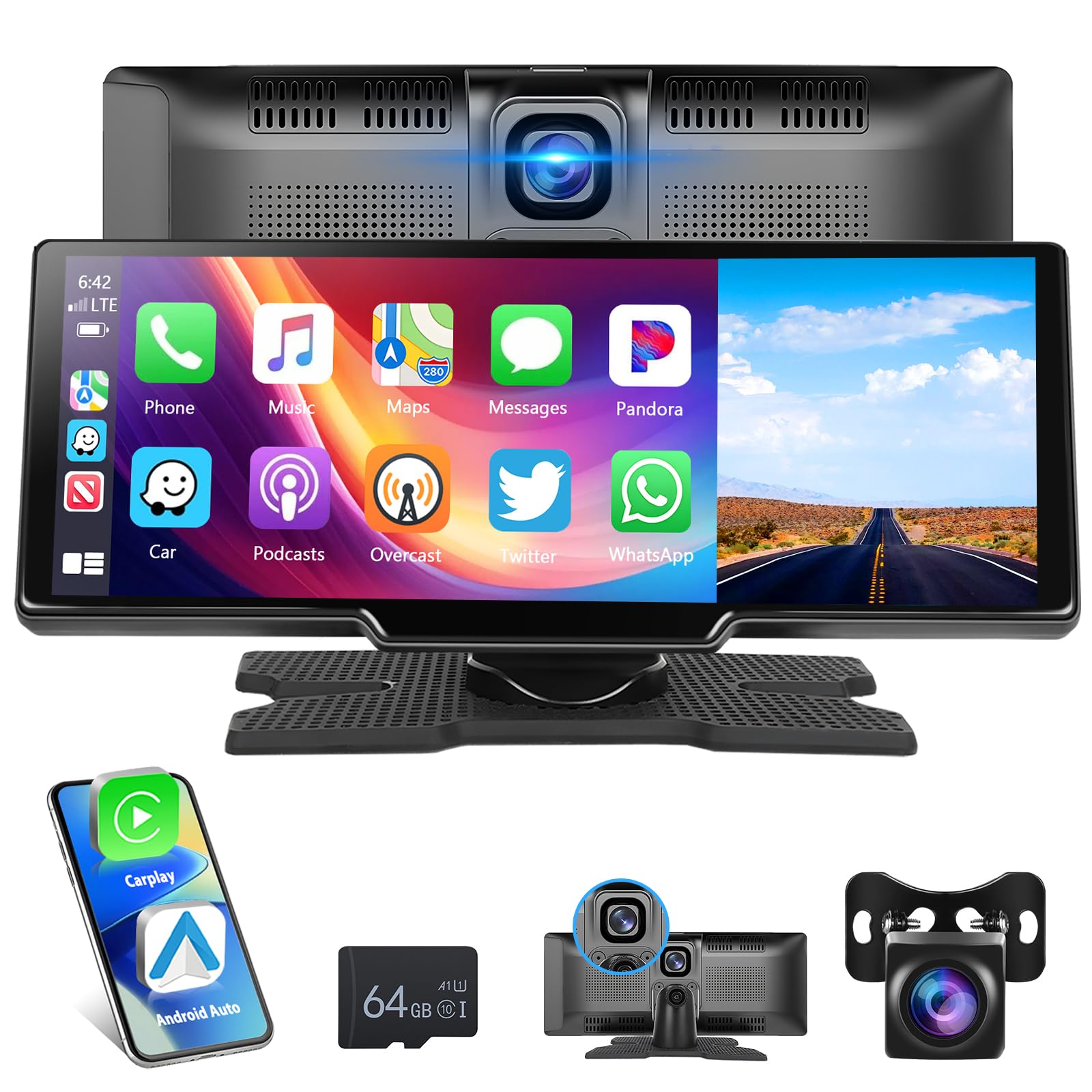 Motorsi Autoradio Portatile 10,26 Pollici con Dual Dash Cam 2.5K