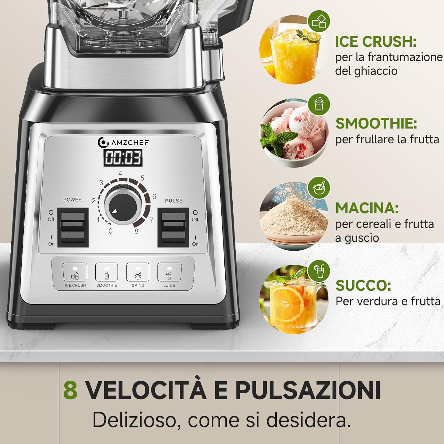 Amzchef Frullatore Professionale 2000W - immagine 5