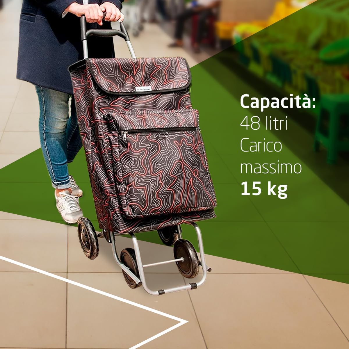 Amig Carrello della Spesa 22x40x106cm, Nero - immagine 6