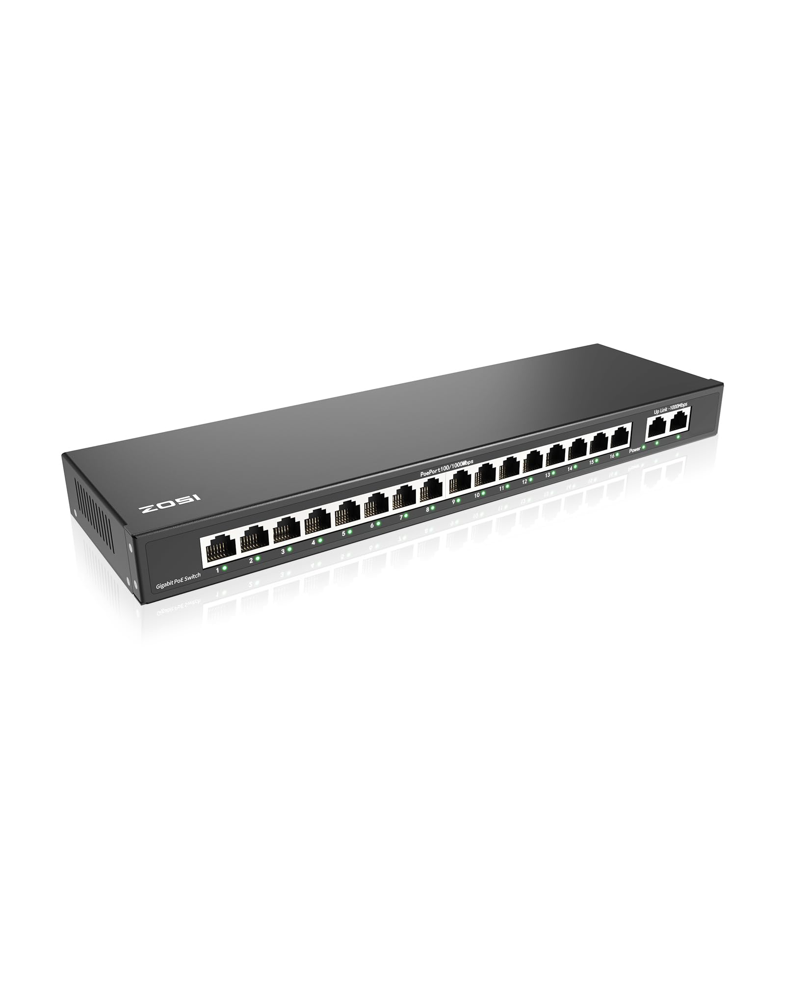 Zosi Switch Gigabit PoE 16 Porte con 2 Uplink