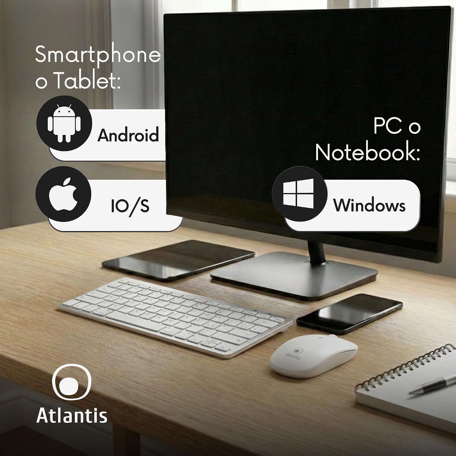Atlantis ARGO 900Pro Combo KIT Mini Tastiera Ultraslim + Mouse ...