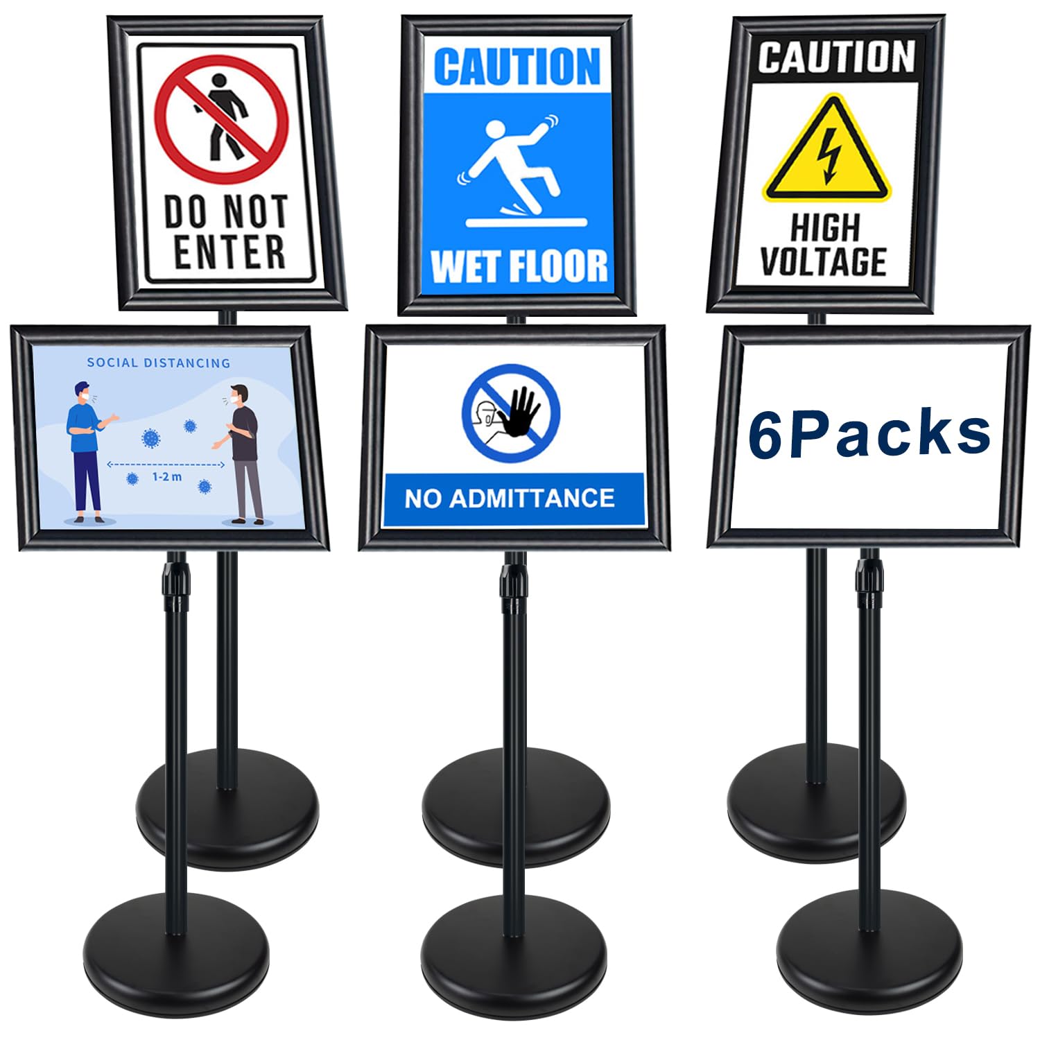 Newzealkids - Confezione da 6 espositori per poster, formato A3, da pavimento, in alluminio, con angolo e altezza regolabile, telescopico, supporto per avvisi per matrimoni/attività aziendali (nero)