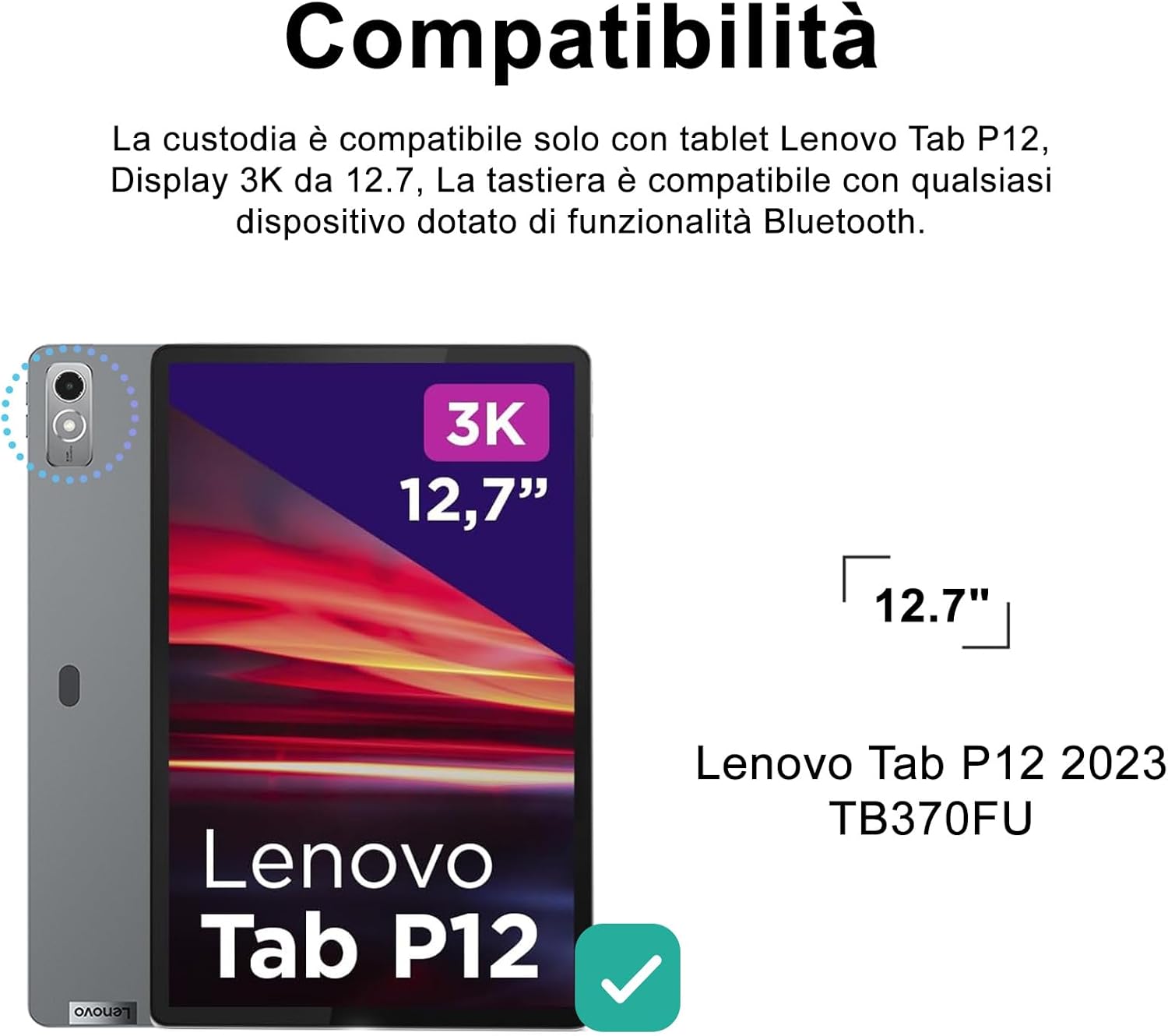 Iveoppe Tastiera con Touchpad per Lenovo Tab P12 12.7" - immagine 2