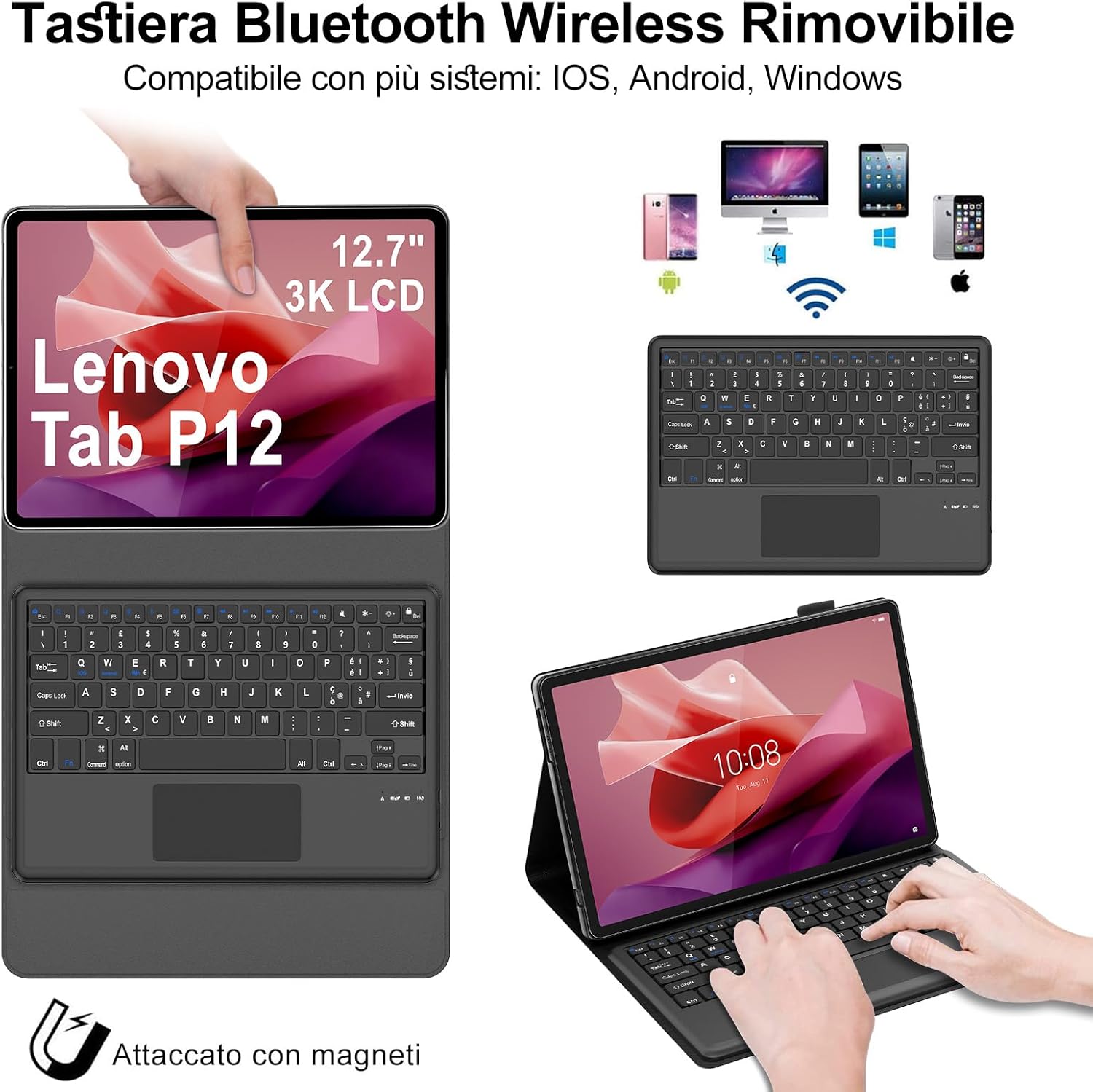 Iveoppe Tastiera con Touchpad per Lenovo Tab P12 12.7" - immagine 3