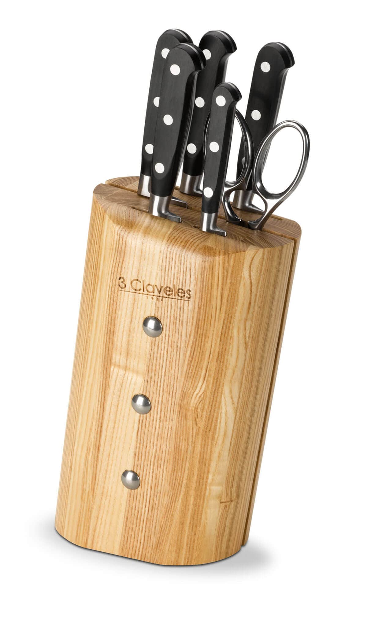 3 CLAVELES Ash forgé – Set with 5 Knives And Scissors