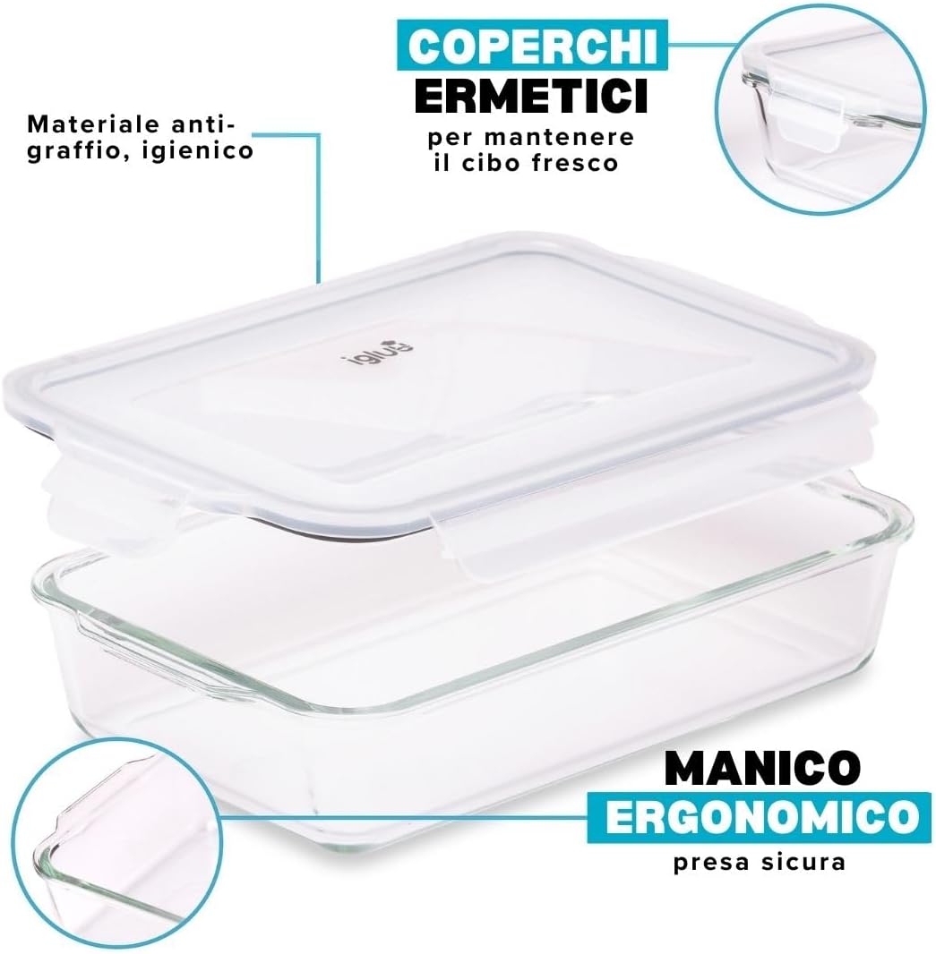Piatto Lasagne Vetro con Coperchio Ermetico 2,2L - Set 2 - immagine 2
