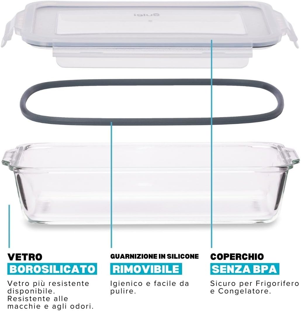 Piatto Lasagne Vetro con Coperchio Ermetico 2,2L - Set 2 - immagine 4