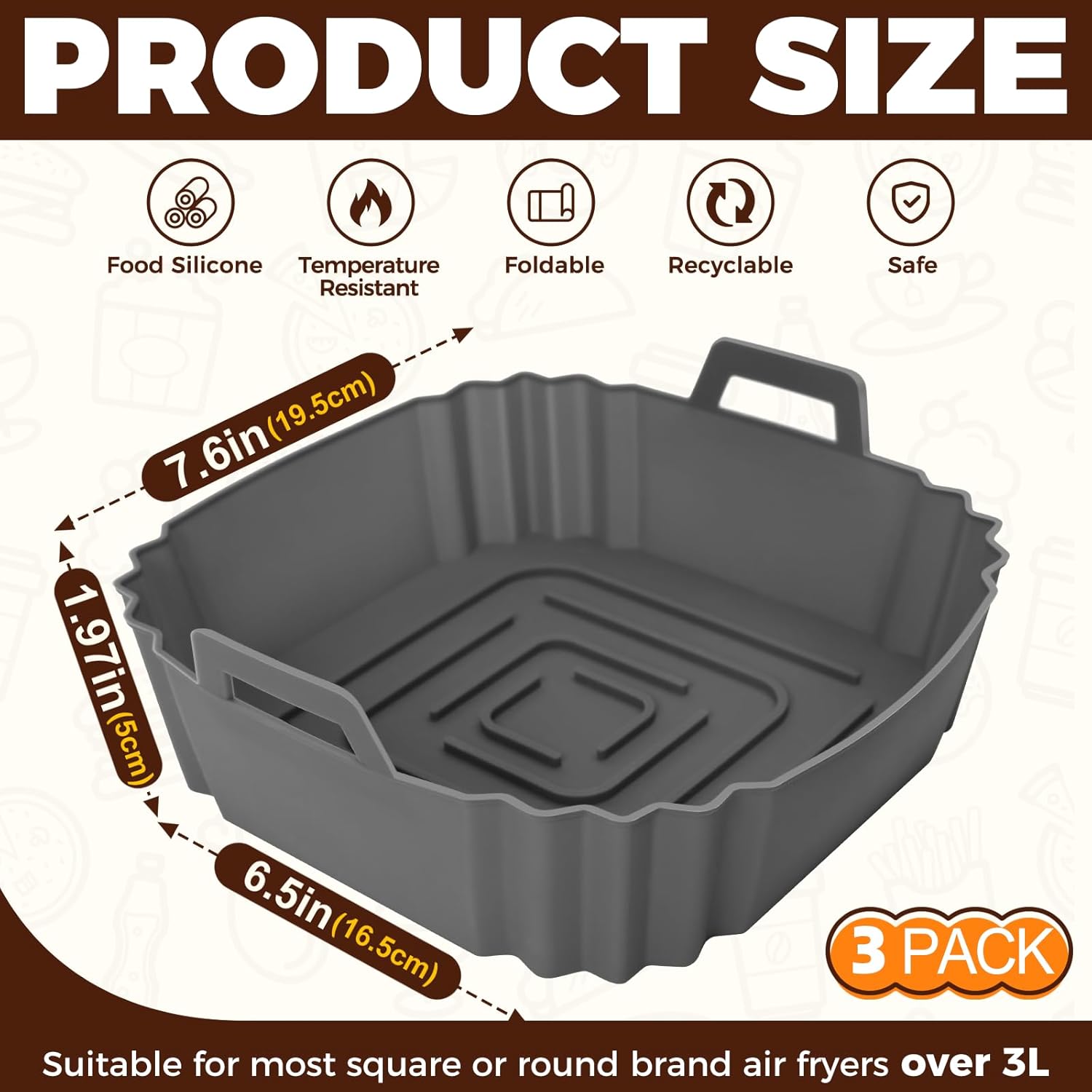3 Pezzi Accessori Friggitrice ad Aria in Silicone - immagine 2
