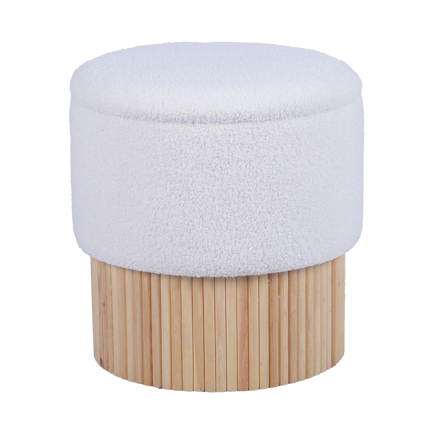 DRW Pouf con base in legno rivestito in bianco e naturale 39 x 39 x 41 cm
