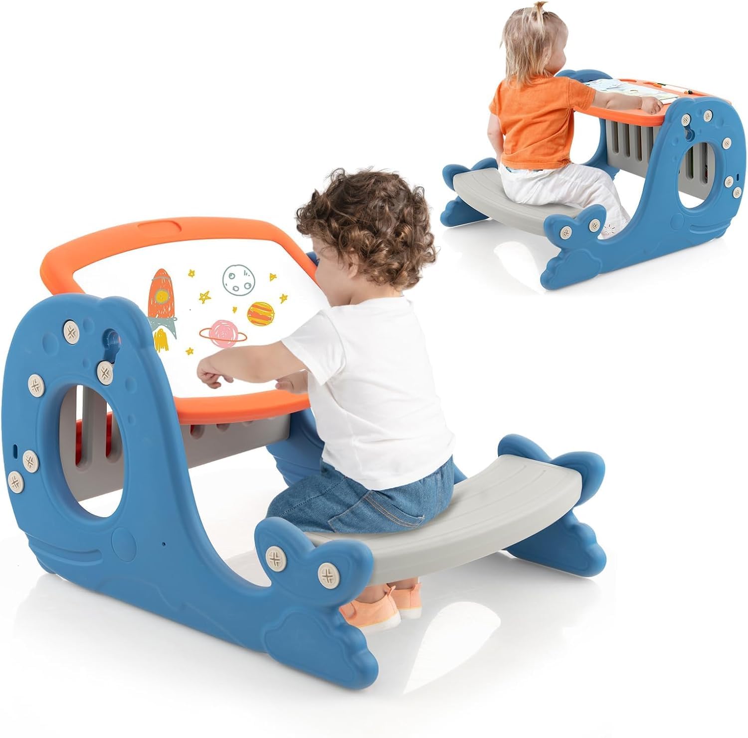 Fantask Cavalletto per Bambini 4 in 1 a Forma di Balena, Blu