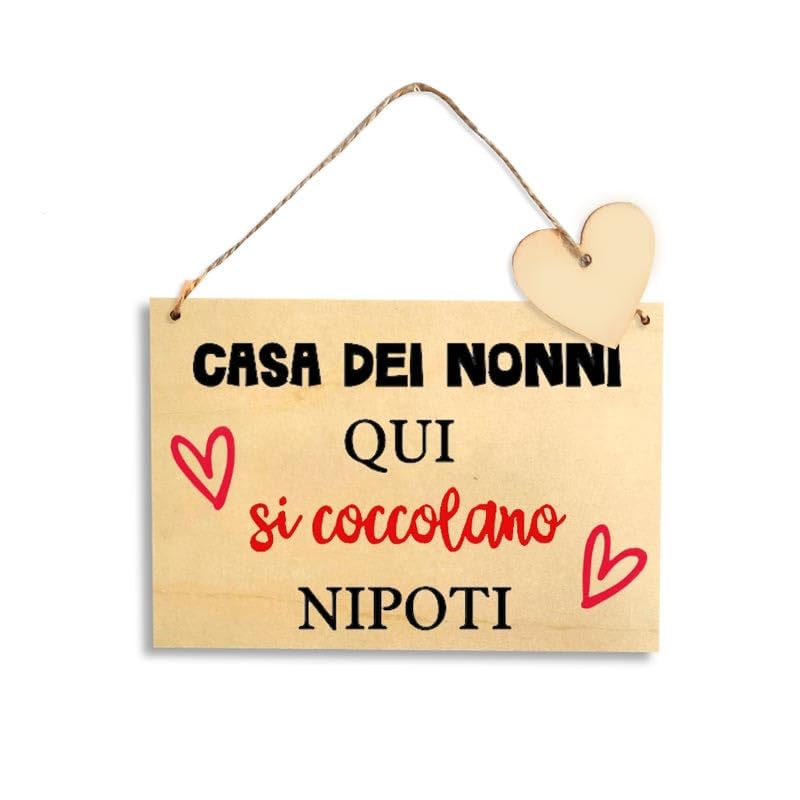 Targhetta in legno idea regalo per i nonni, qui si coccolano nipoti