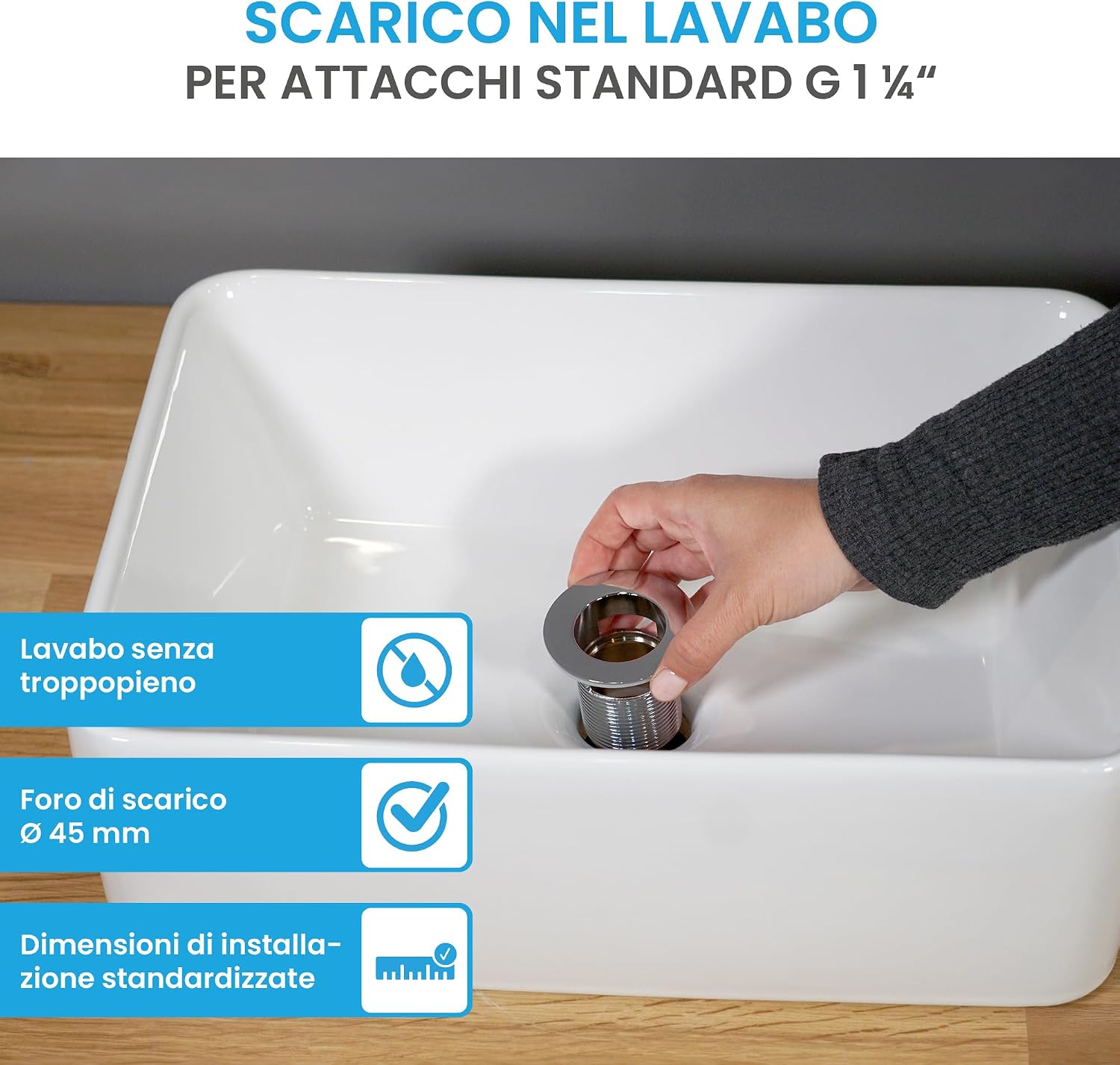 Bächlein Lavello da Appoggio Endina Quadrato 40x29cm | Velz