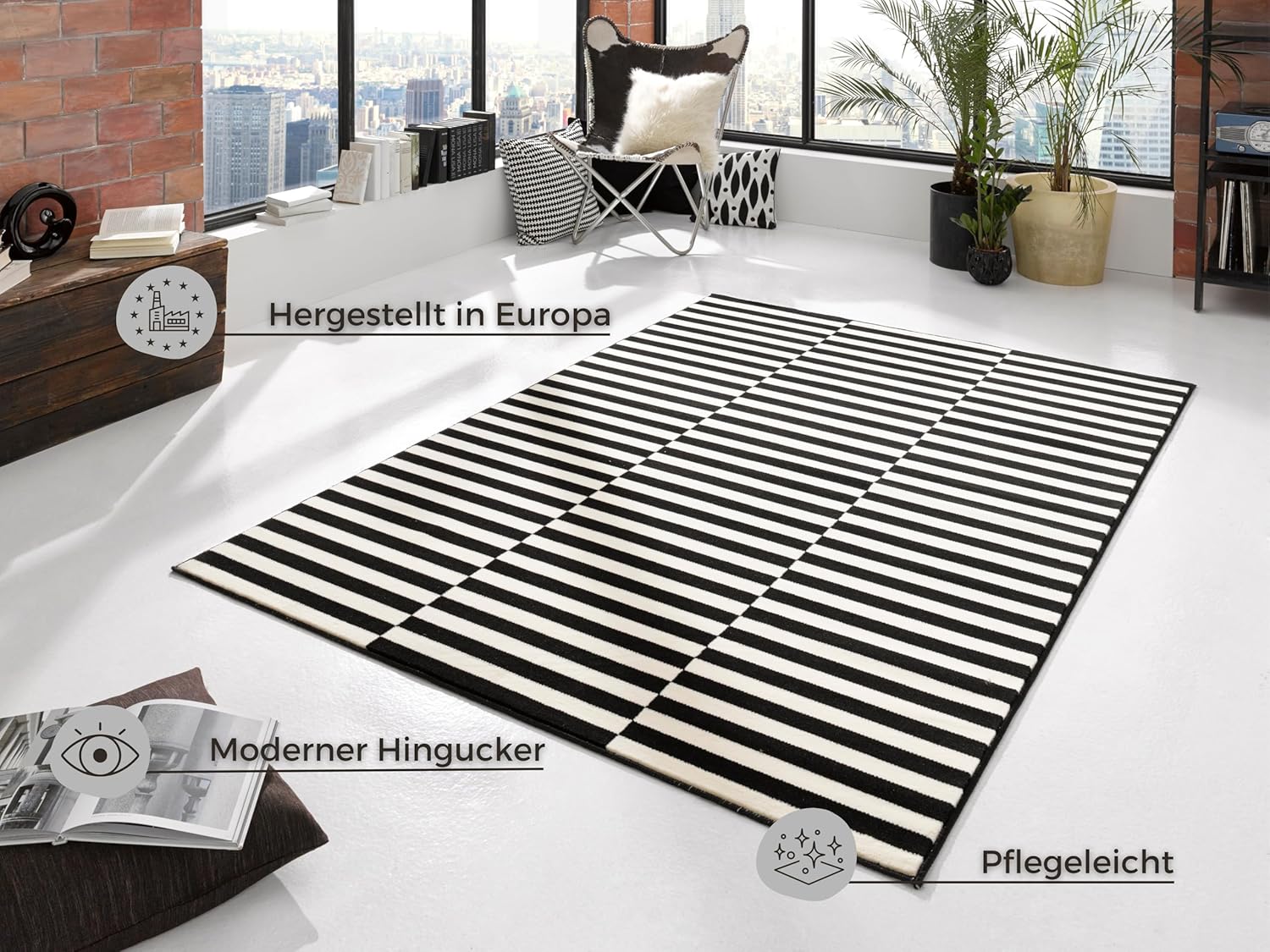 Hanse Home Design - Tappeto a Pelo Corto, Nero/Crema - immagine 2