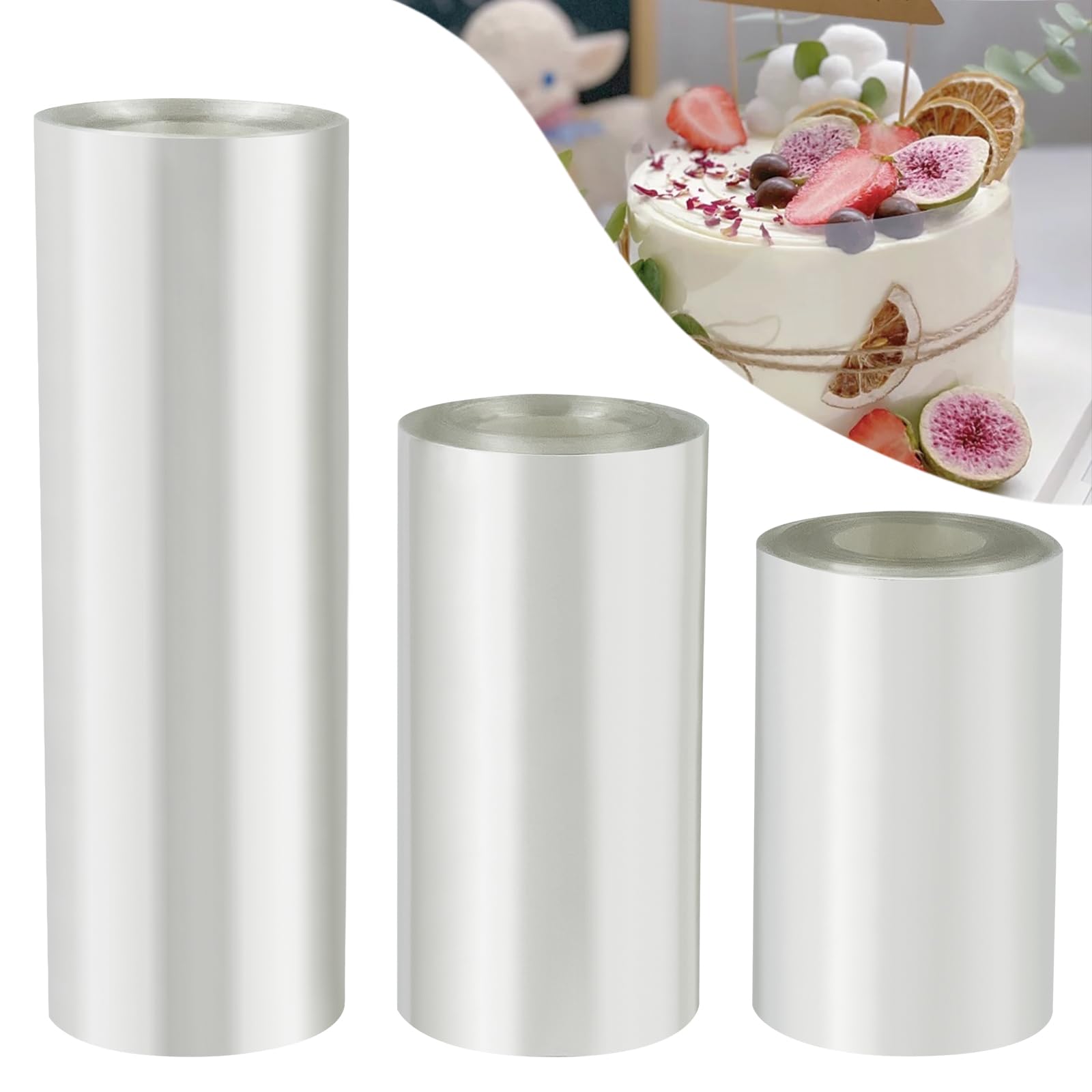 Fousenuk Acetato per Torte, 3 Rotoli Fogli Acetato per Dolci 8cm/10cm/15cm X 10m, Acetato per Pasticceria Trasparente Decora per Pasticceria, per Mousse, Cioccolato, Dessert, Decorazioni per Torte