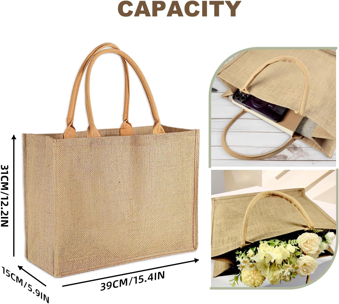 GOUWEIBA 12 Pezzi Borsa Juta Naturale Riutilizzabile - immagine 2