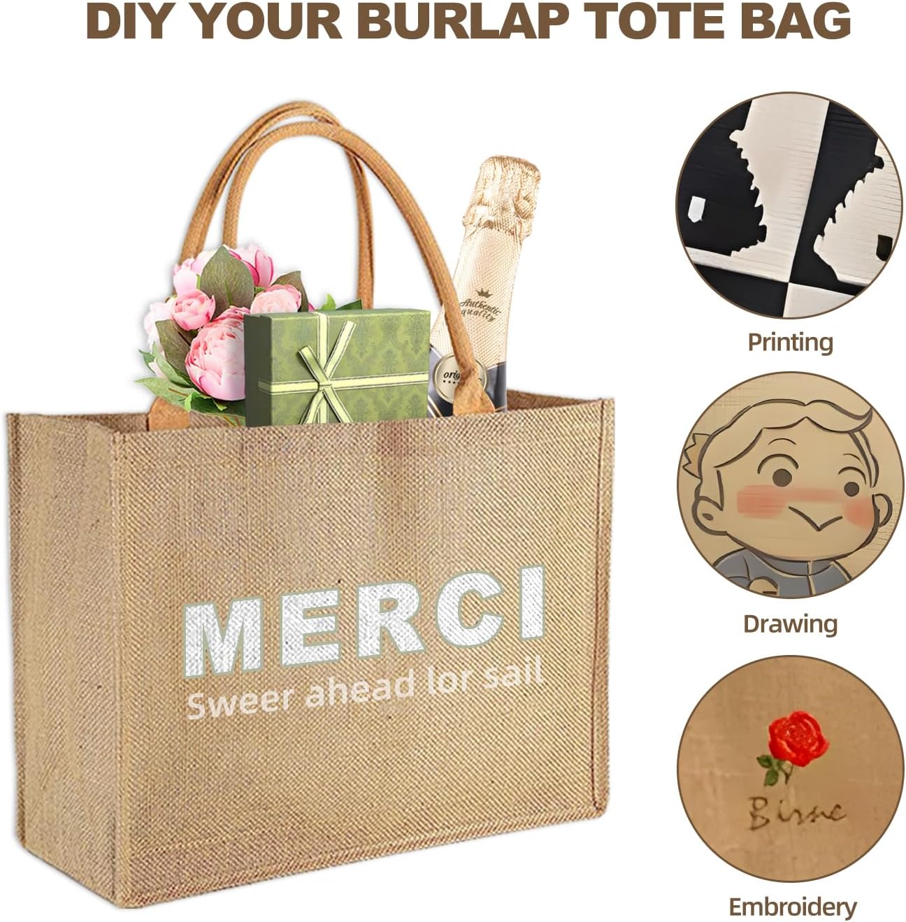 GOUWEIBA 12 Pezzi Borsa Juta Naturale Riutilizzabile - immagine 3