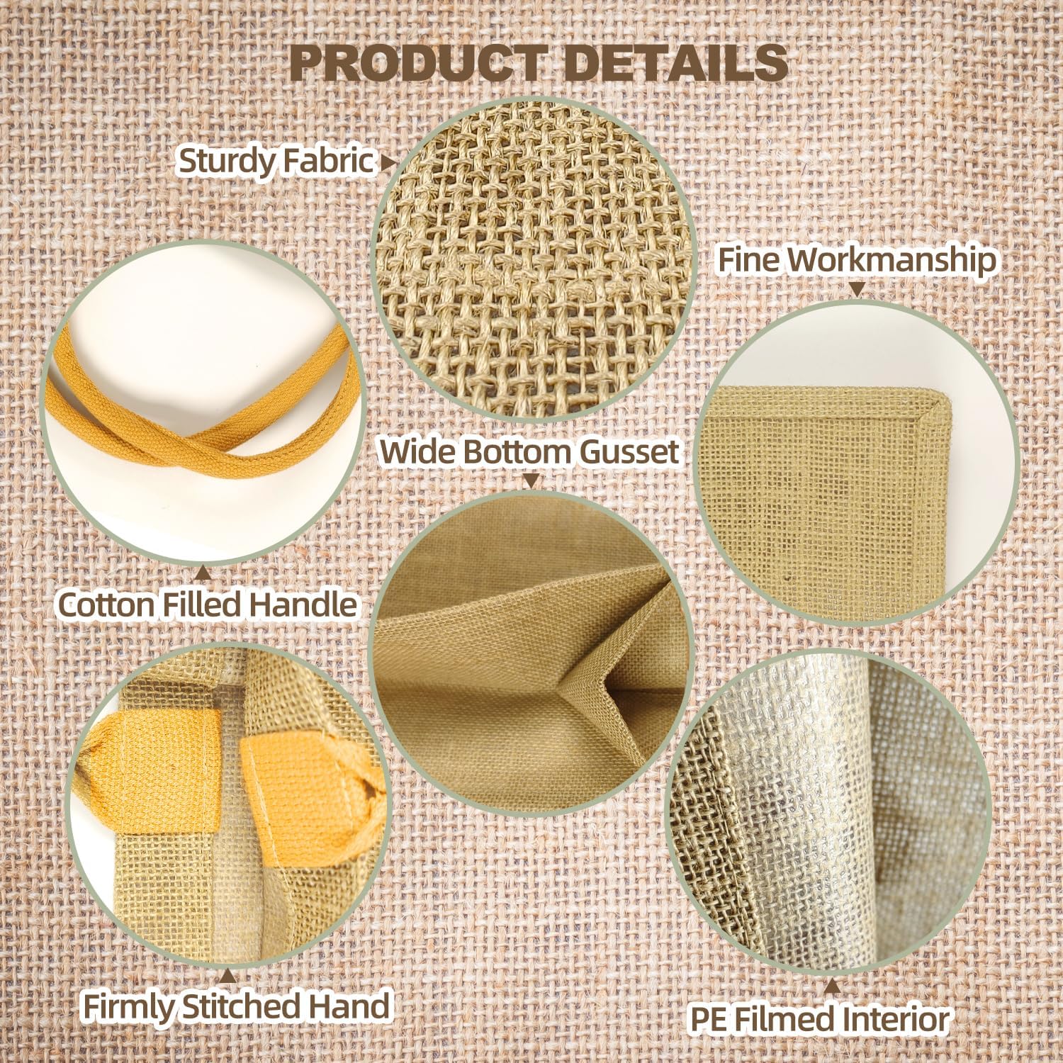 GOUWEIBA 12 Pezzi Borsa Juta Naturale Riutilizzabile - immagine 4