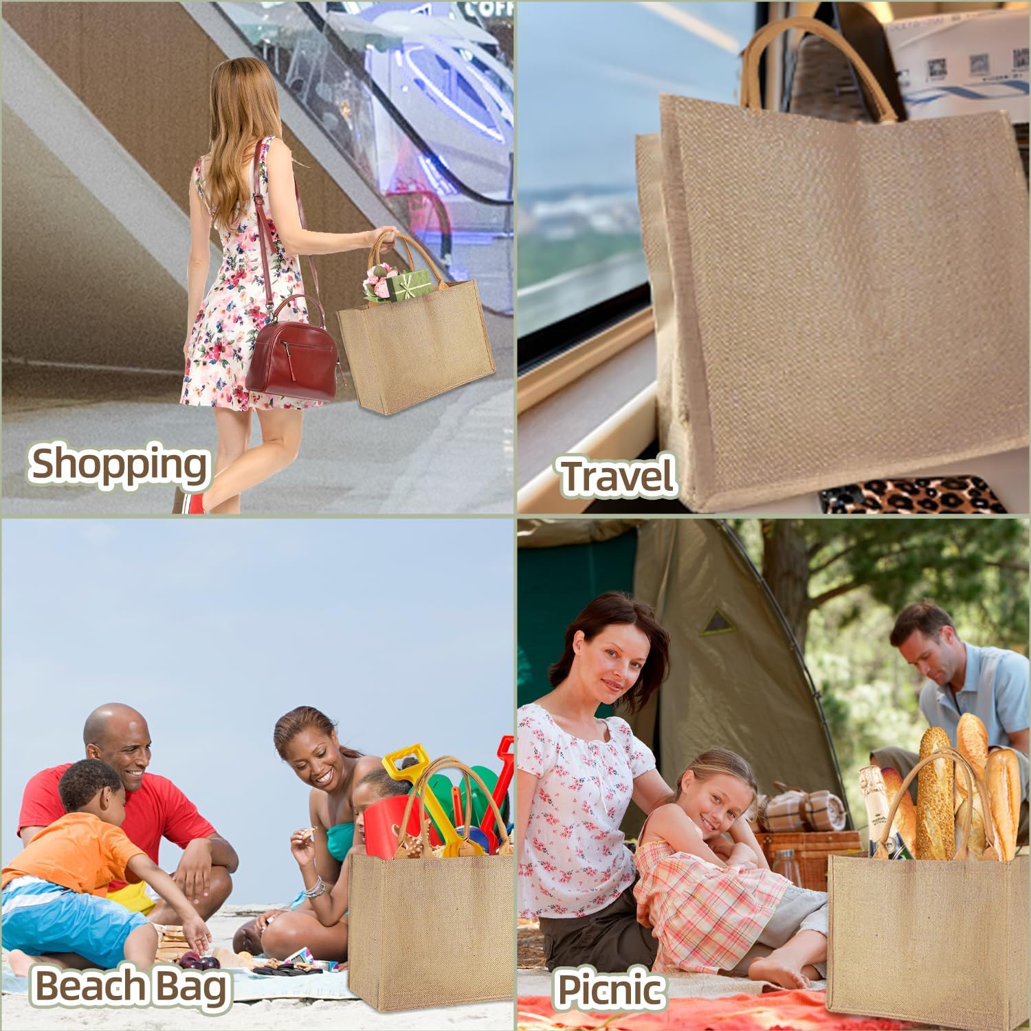 GOUWEIBA 12 Pezzi Borsa Juta Naturale Riutilizzabile - immagine 5